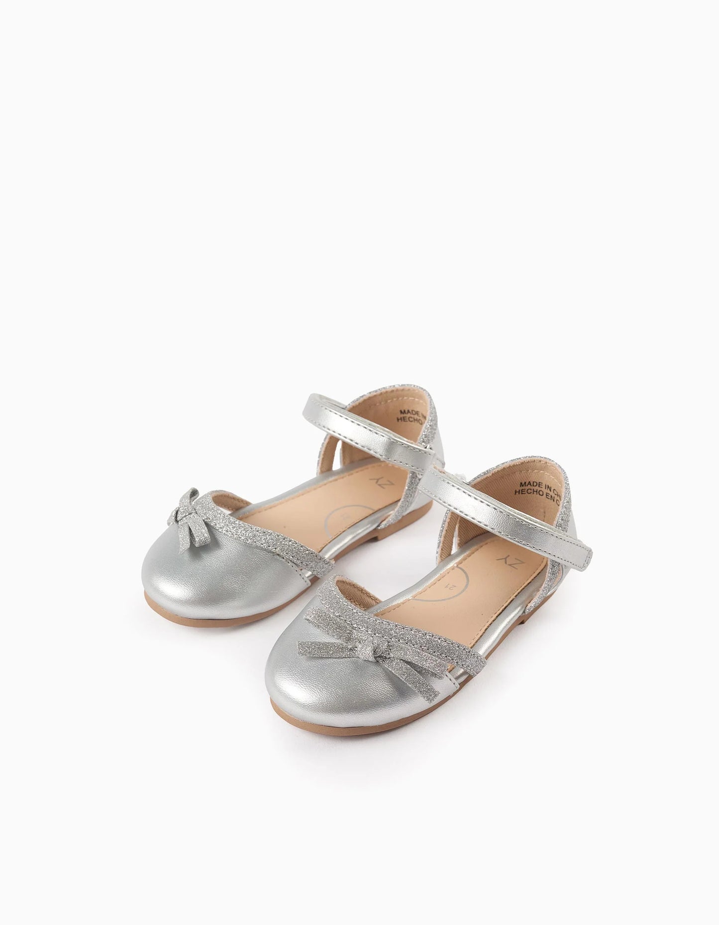 Glitter Ballerina Flats with Bow for Baby Girls, Silver