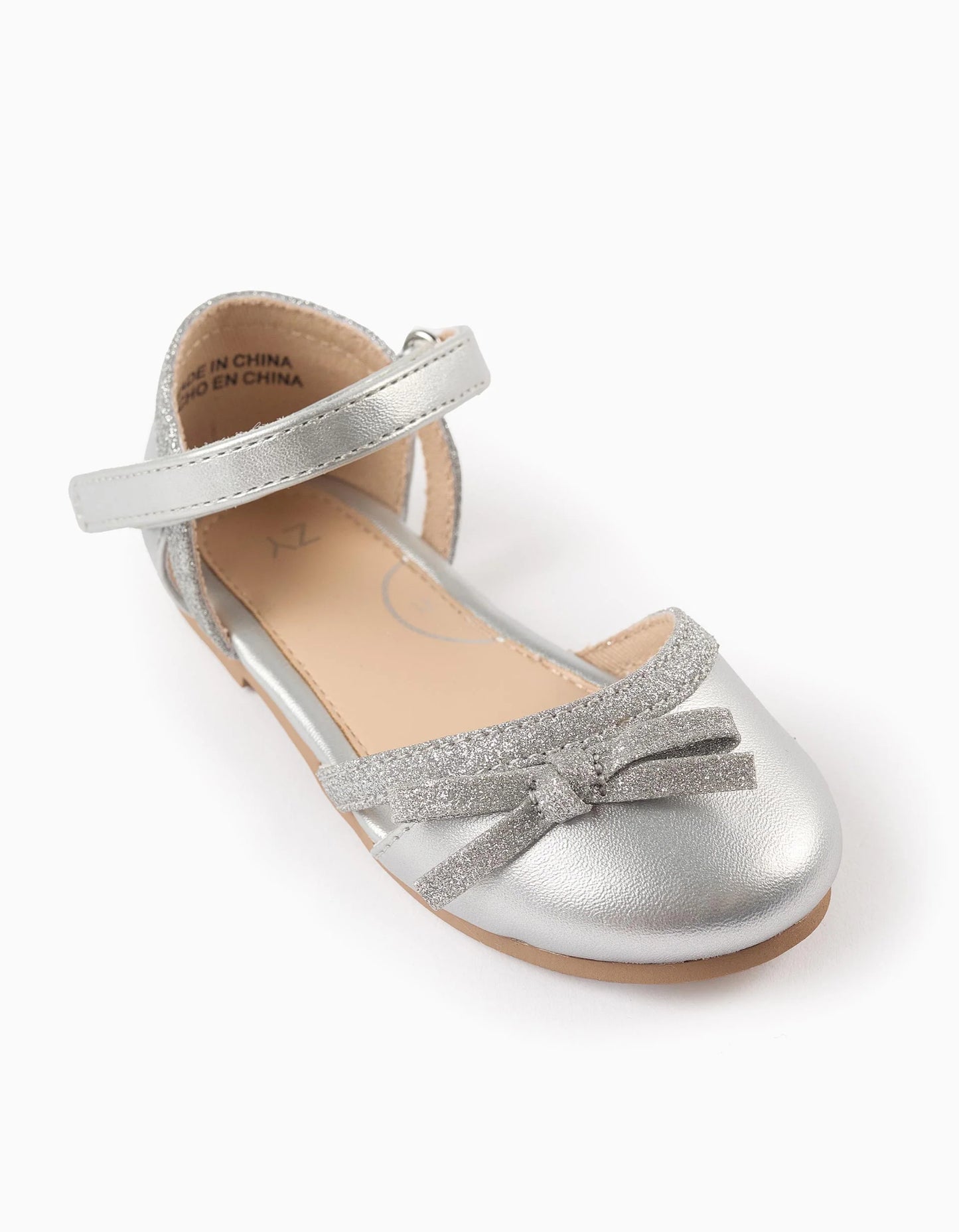 Glitter Ballerina Flats with Bow for Baby Girls, Silver