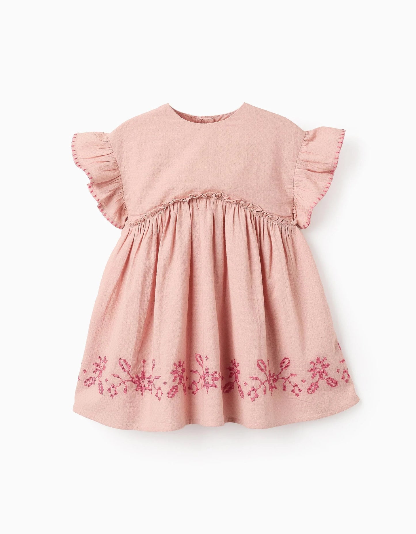 Dress with Texture and Embroidery for Baby Girls, Pink