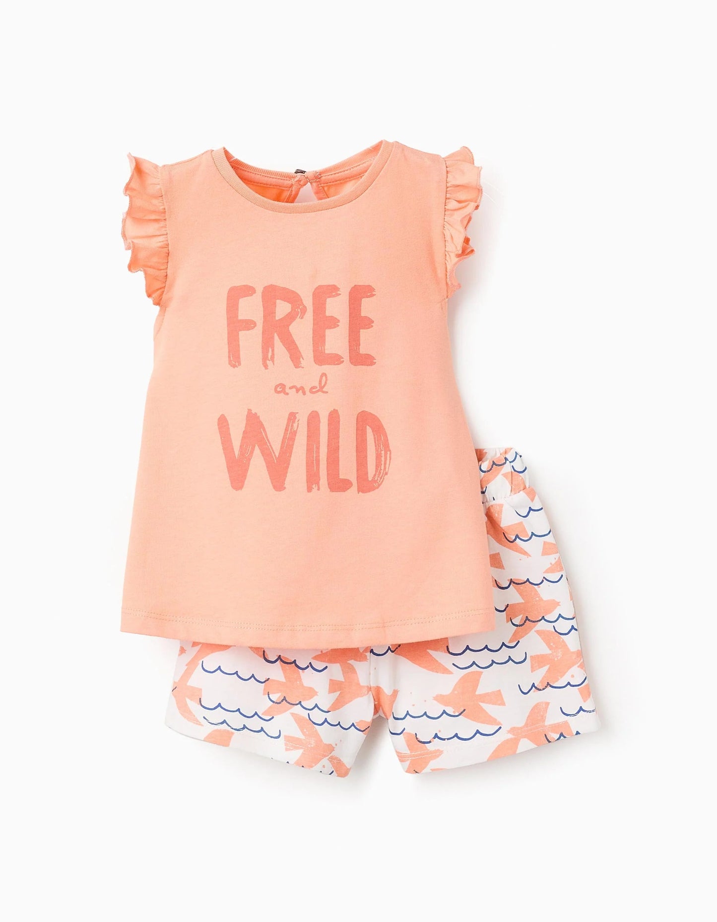 T-shirt + Shorts with Motif for Baby Girls 'Free', Coral/White
