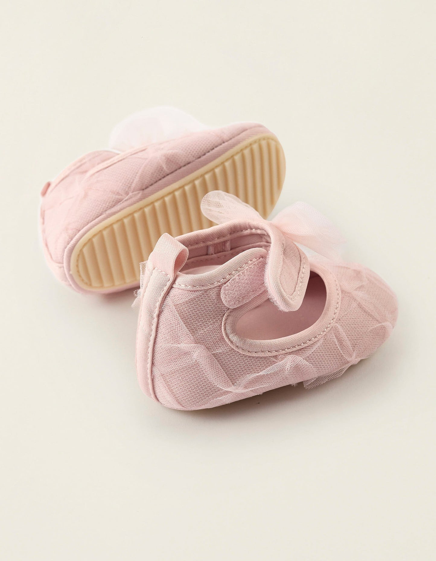 Ballerinas with Tulle and Bow for Newborn Girls, Pink