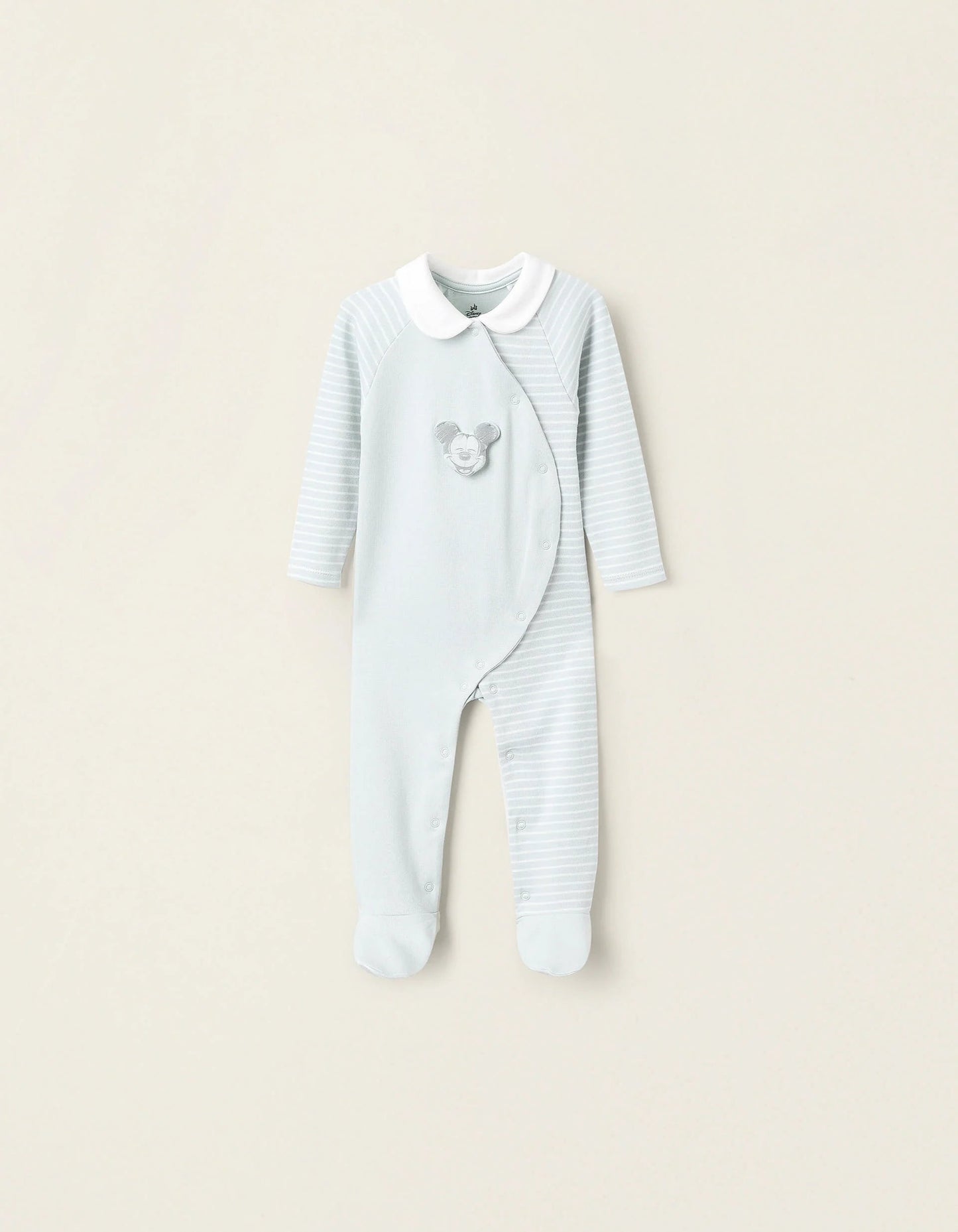 Striped Cotton Sleepsuit for Baby Boys, Aqua Green
