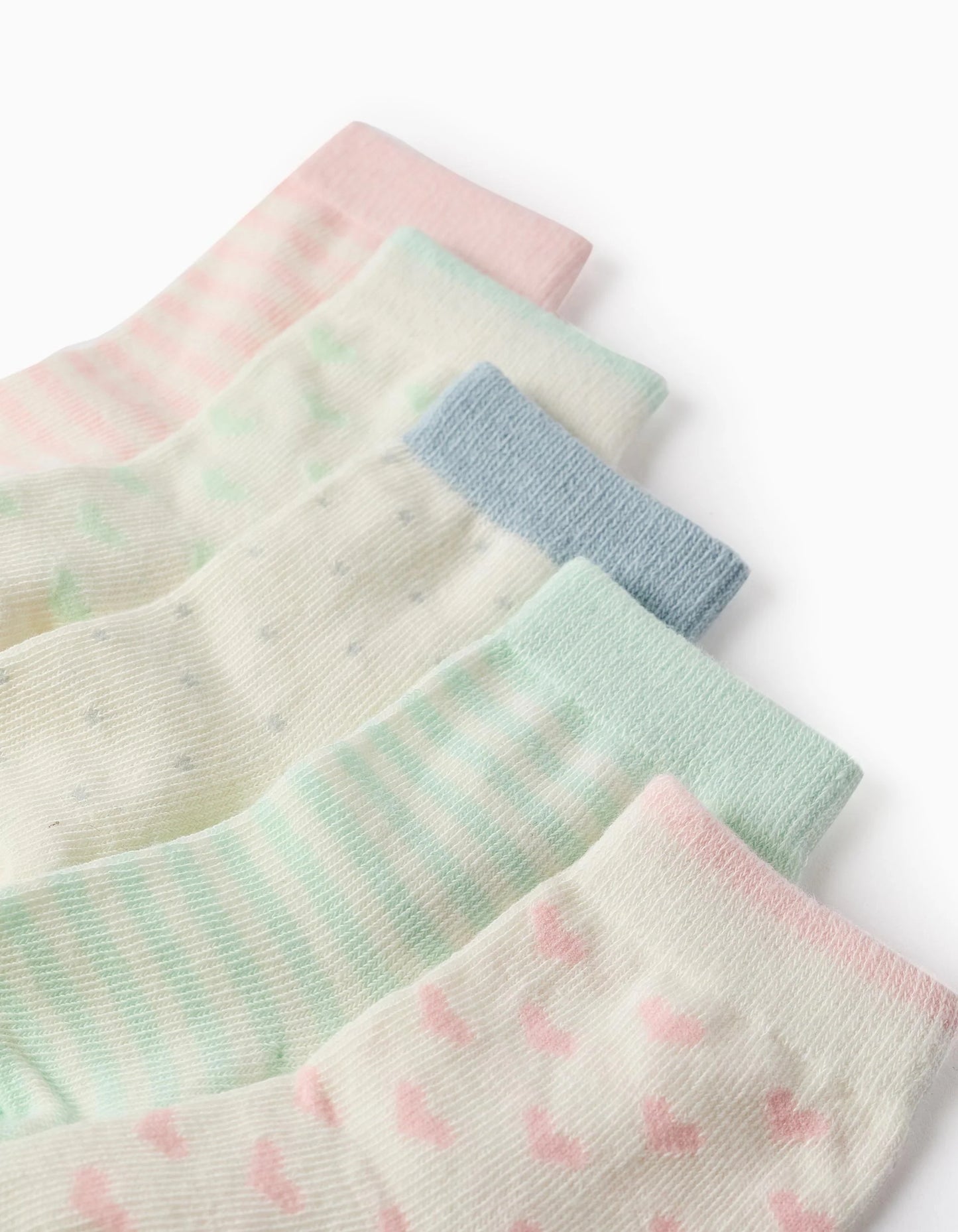 Pack of 5 Pairs of Socks for Baby Girls 'Stripes, Hearts & Polka Dots', White