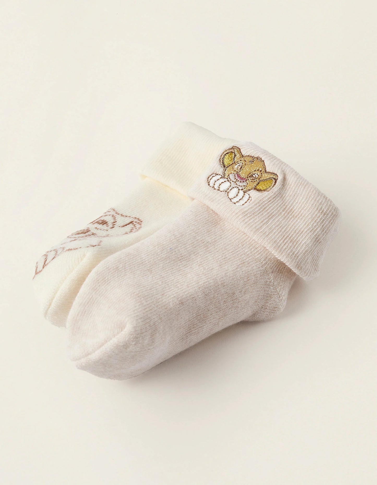 Pack of 2 Pairs of Thick Socks for Newborns and Babies 'Simba', White/Beige