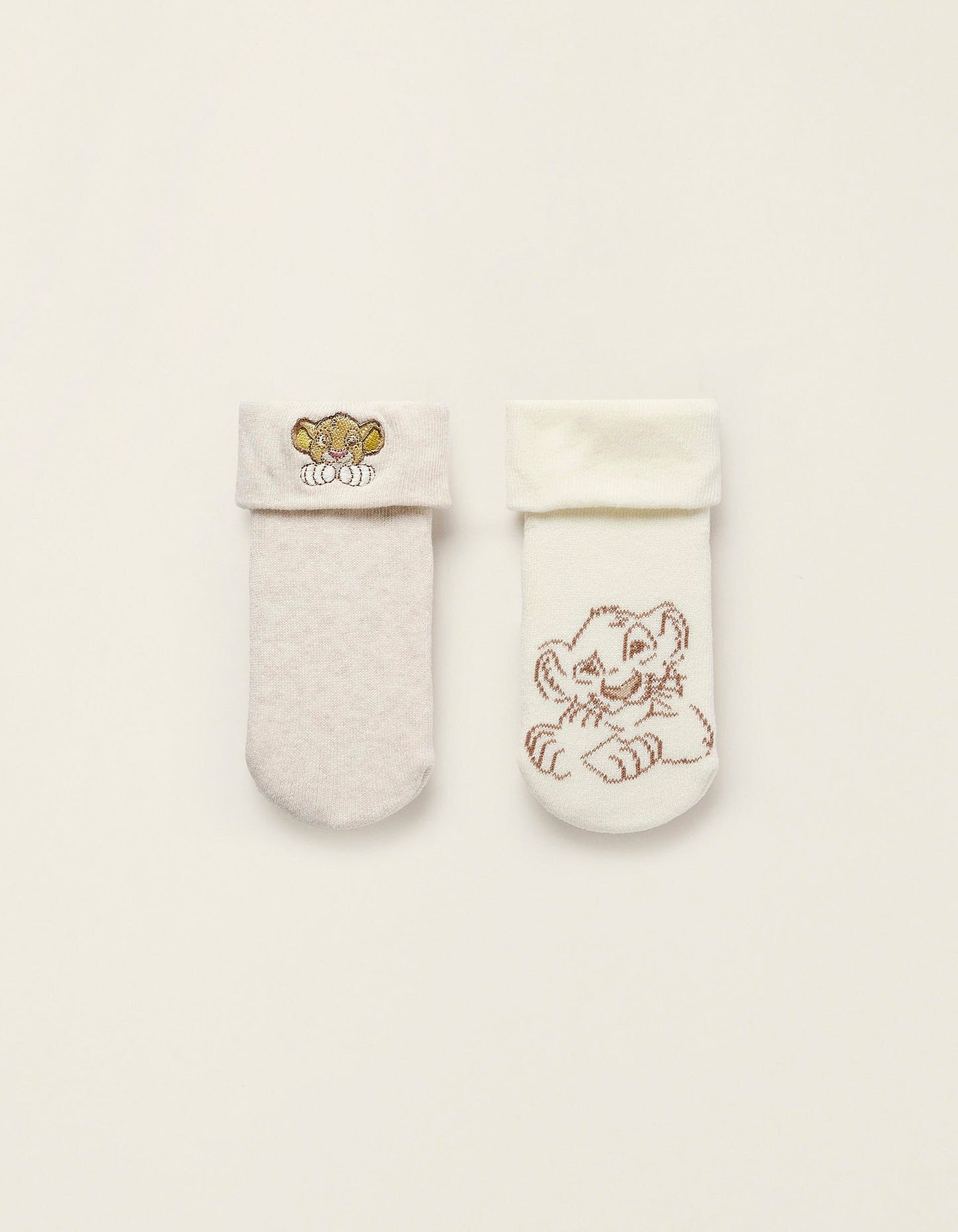 Pack of 2 Pairs of Thick Socks for Newborns and Babies 'Simba', White/Beige