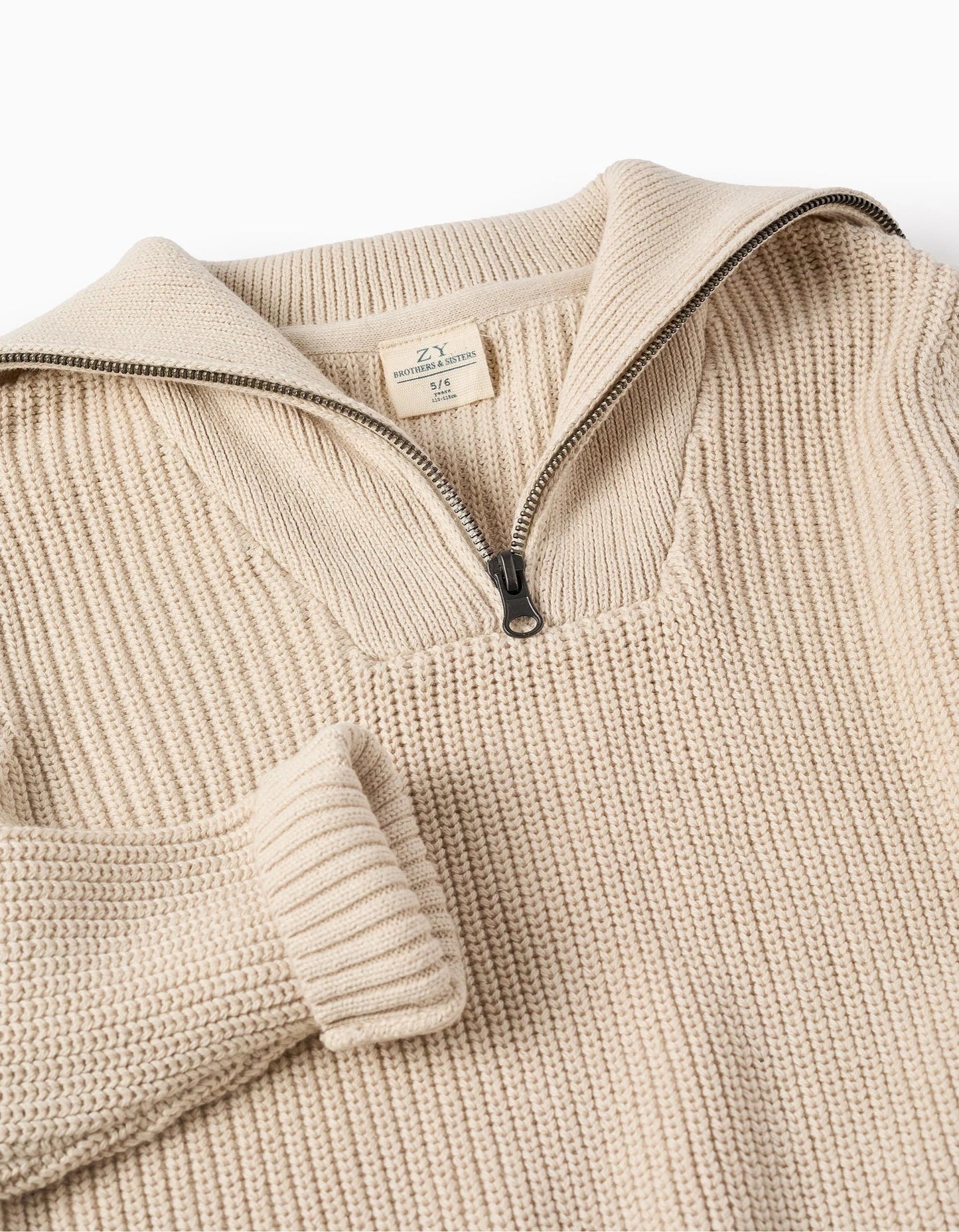 Knitted Jumper with Zip Collar for Boys 'B&S', Beige