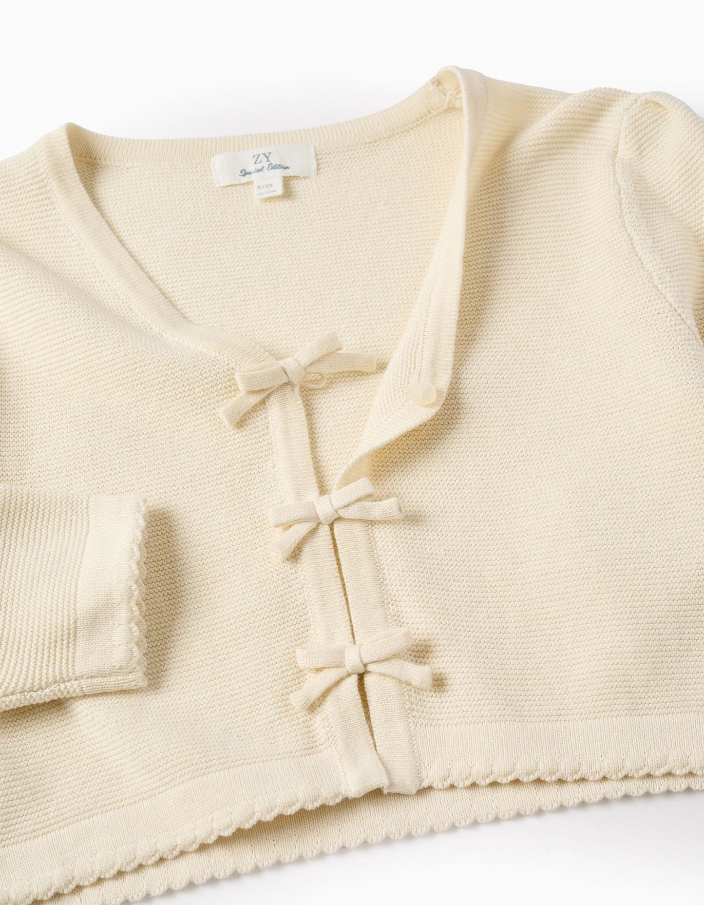 Cotton Cardigan with Bows for Girls, Beige