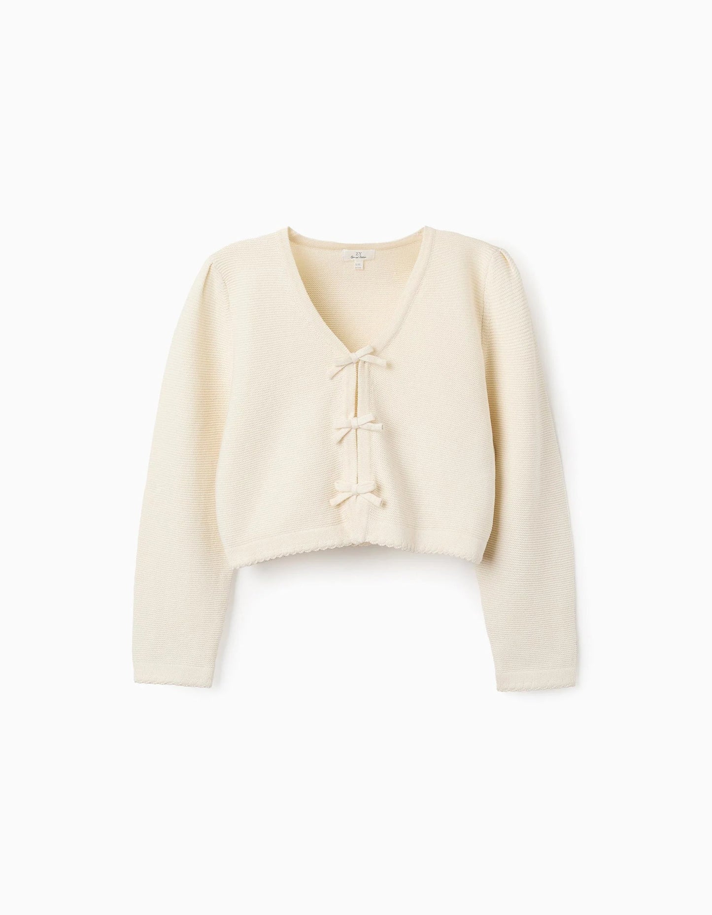 Cotton Cardigan with Bows for Girls, Beige