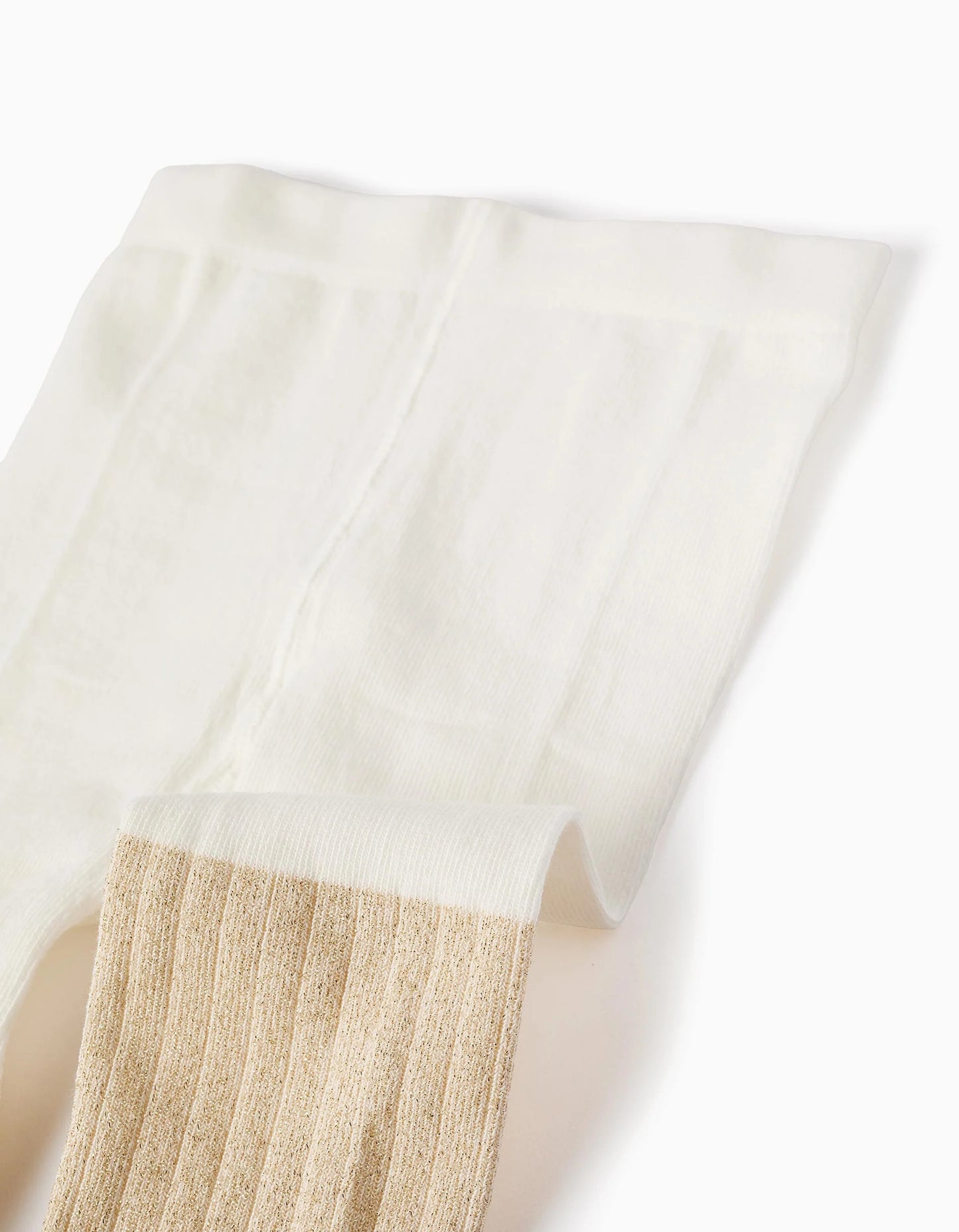Ribbed Tights with Lurex Threads for Girls, White/Gold
