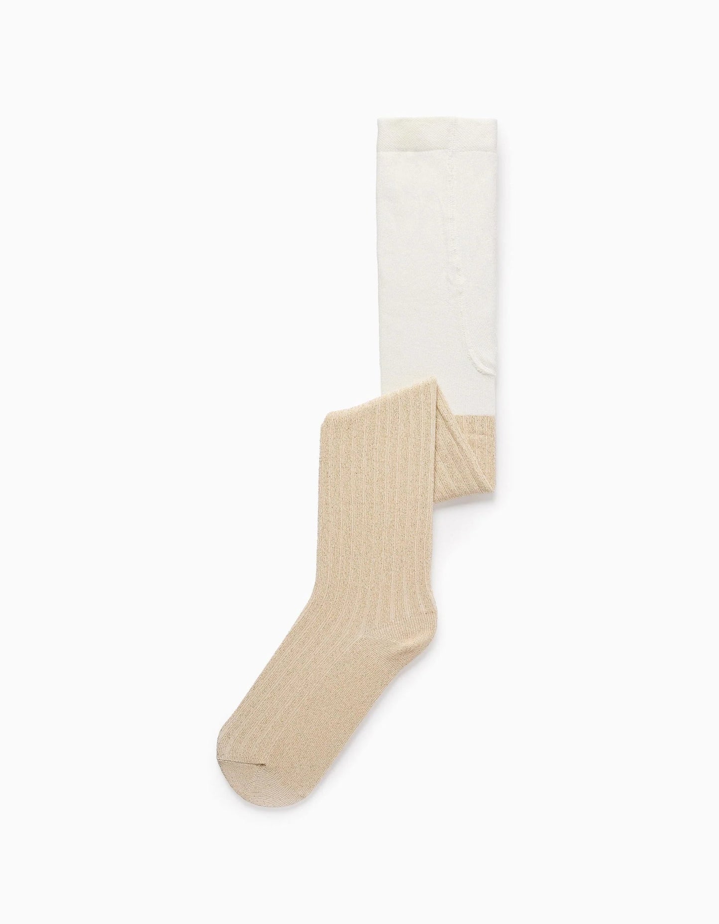 Ribbed Tights with Lurex Threads for Girls, White/Gold