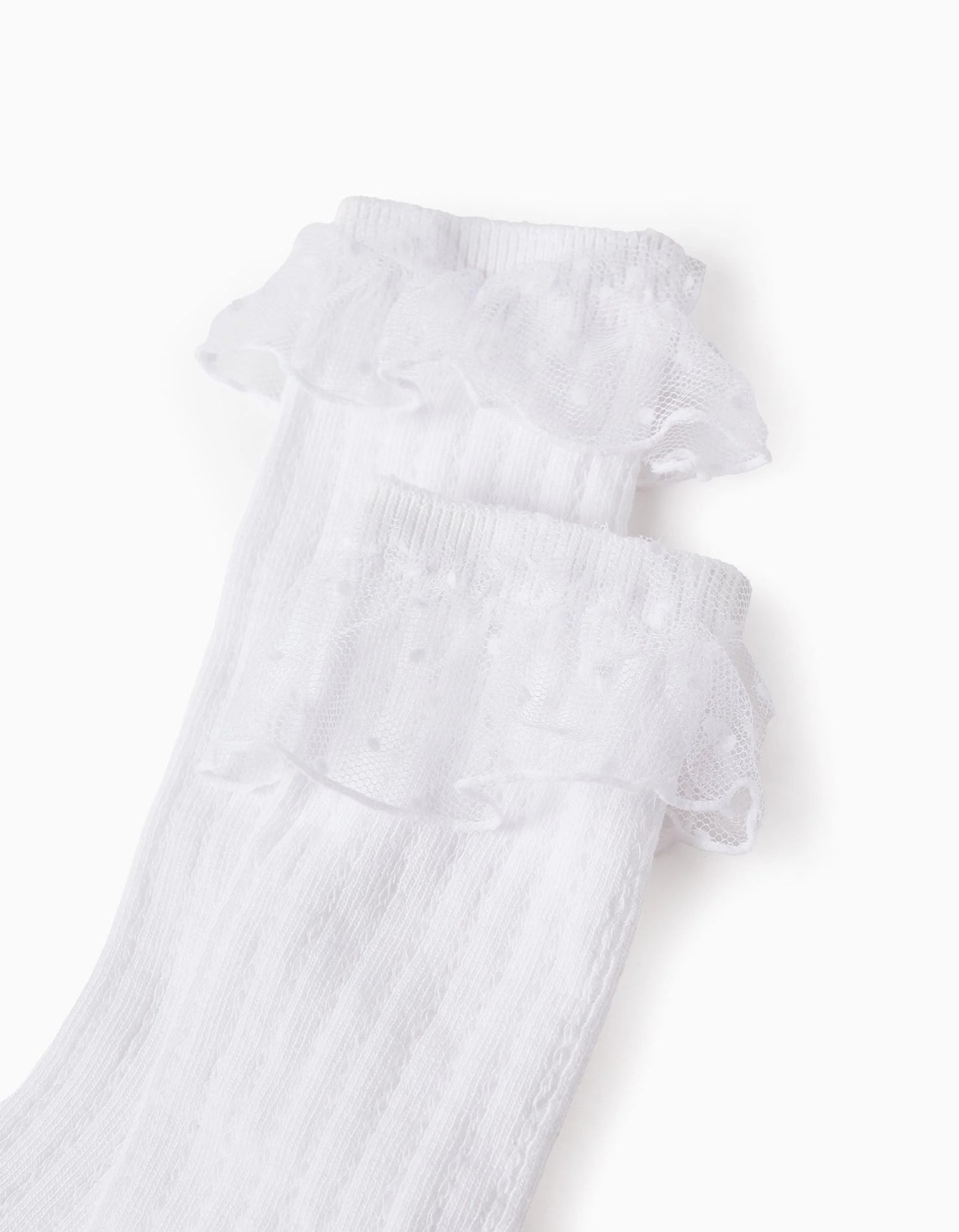High Socks with Tulle Ruffles for Girls, White