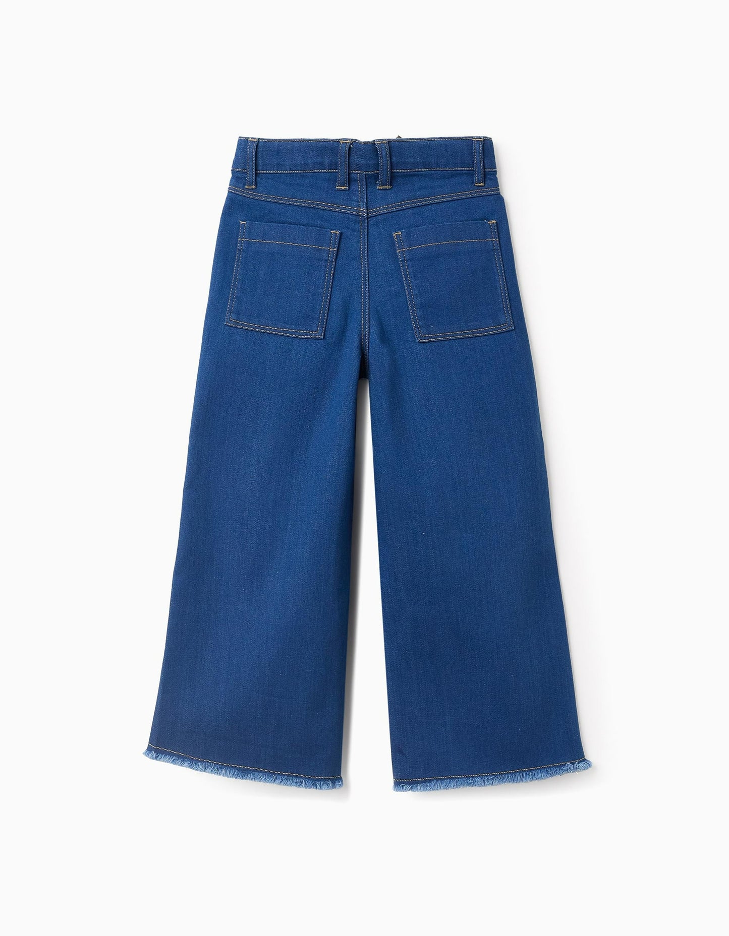 Wide Leg Frayed Denim Trousers for Girls, Blue