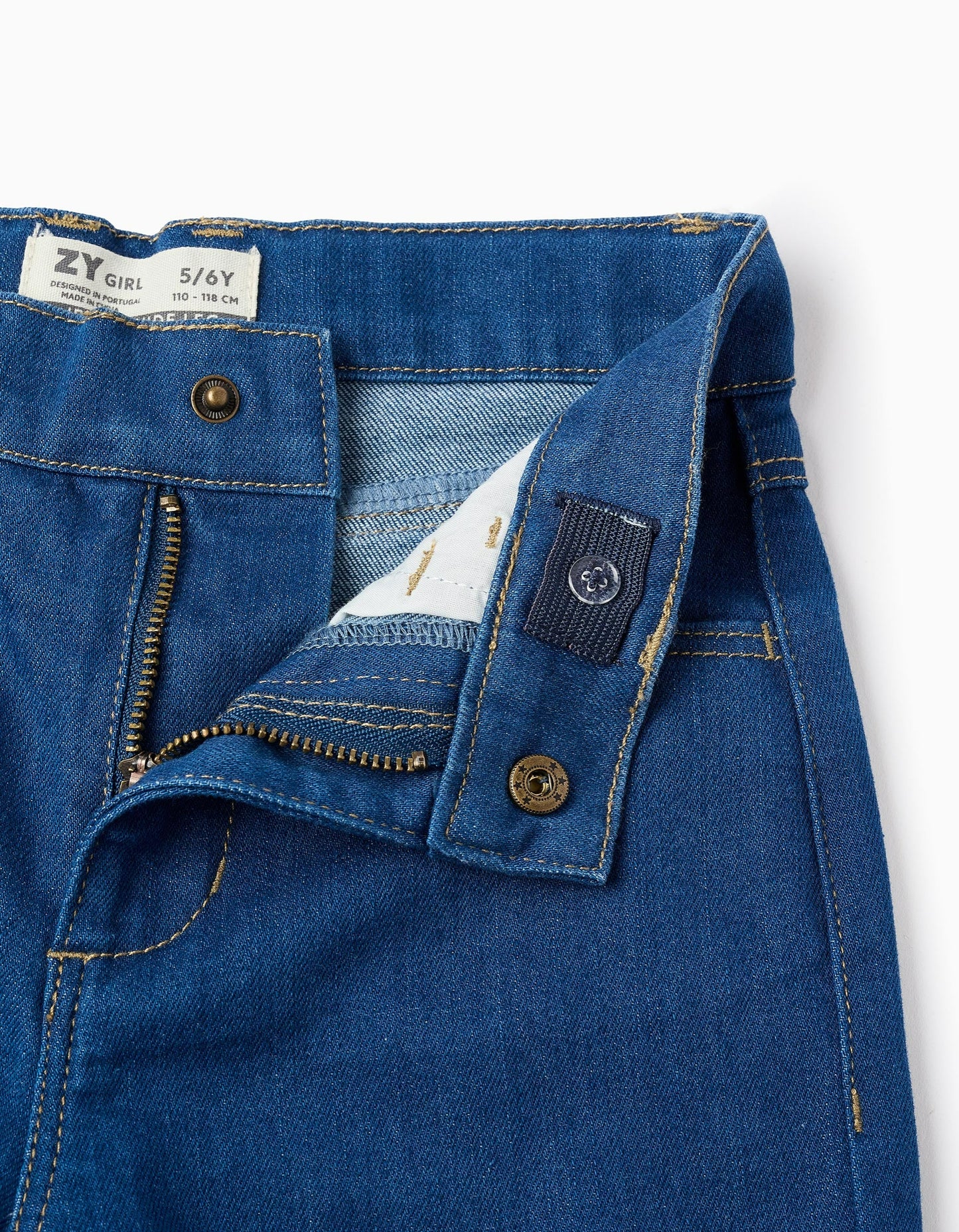 Wide Leg Frayed Denim Trousers for Girls, Blue