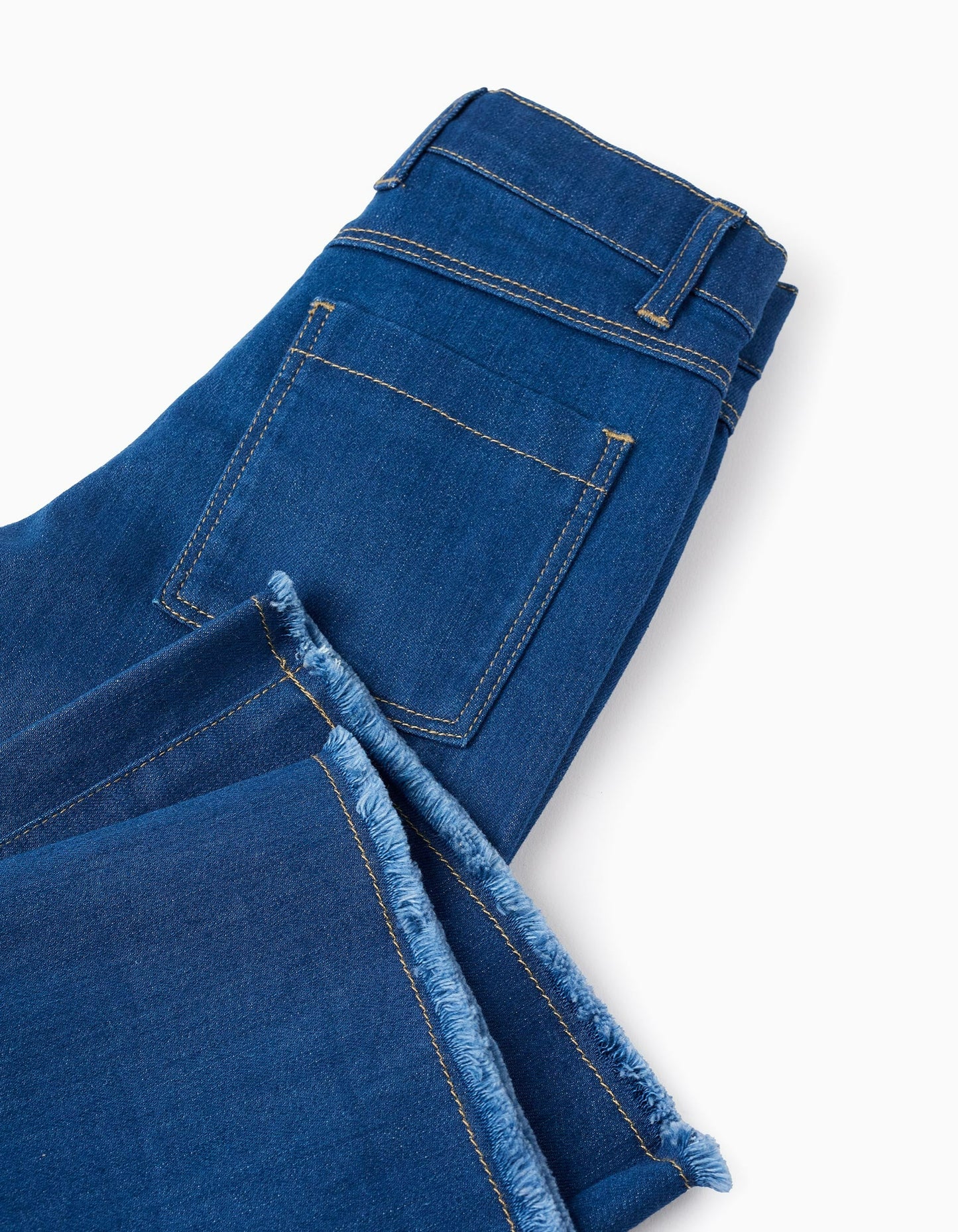 Wide Leg Frayed Denim Trousers for Girls, Blue