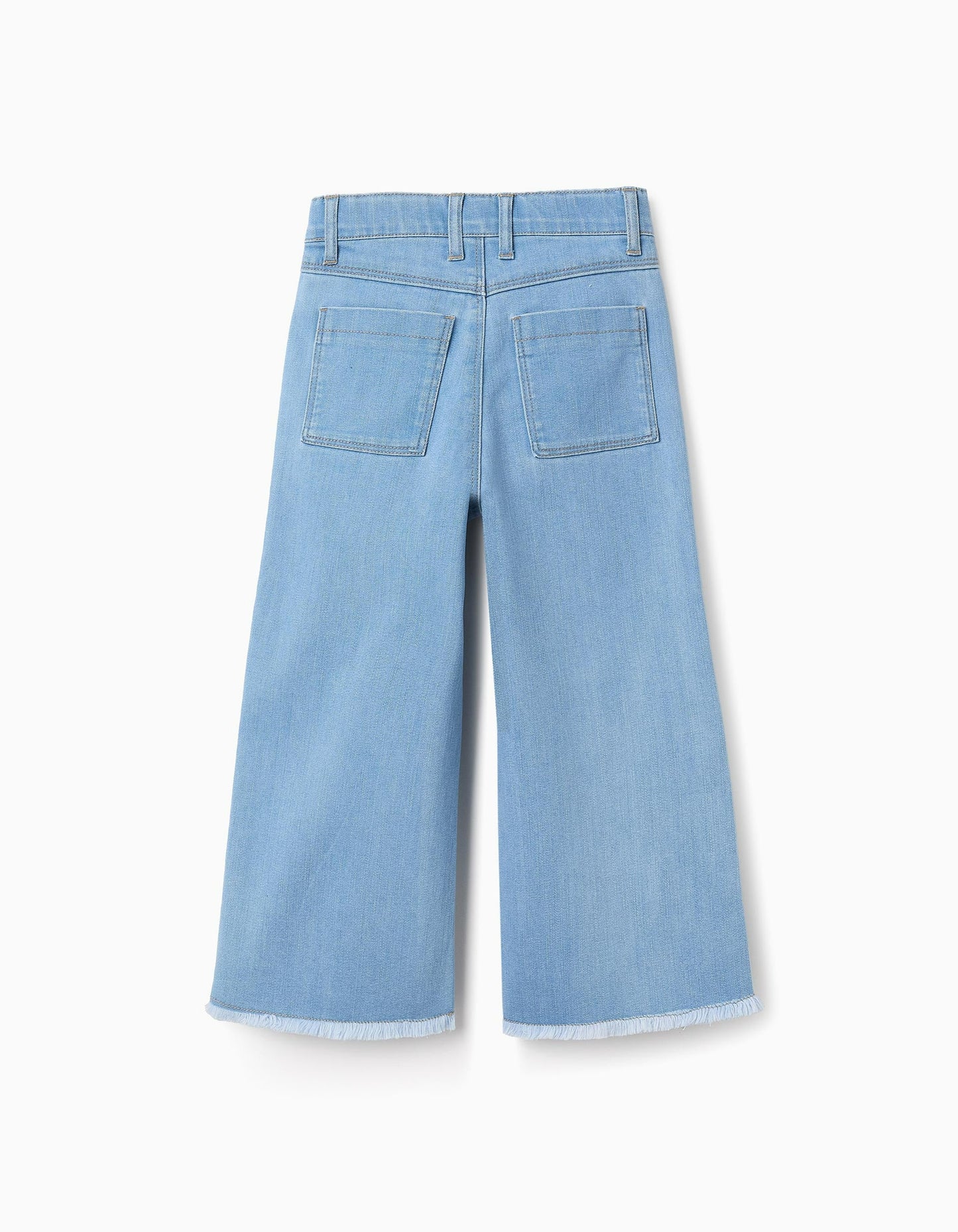Wide Leg Frayed Denim Trousers for Girls, Light Blue