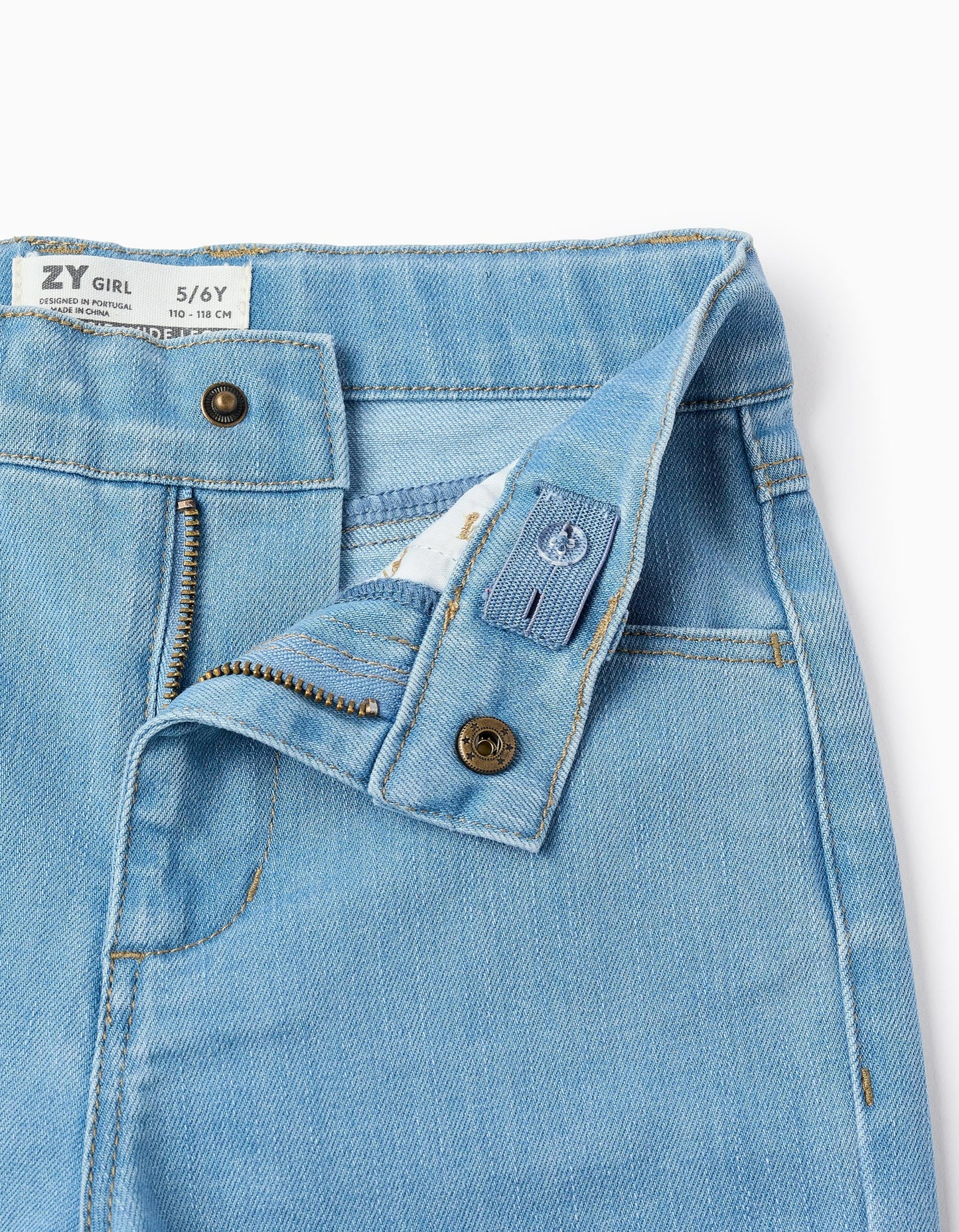 Wide Leg Frayed Denim Trousers for Girls, Light Blue