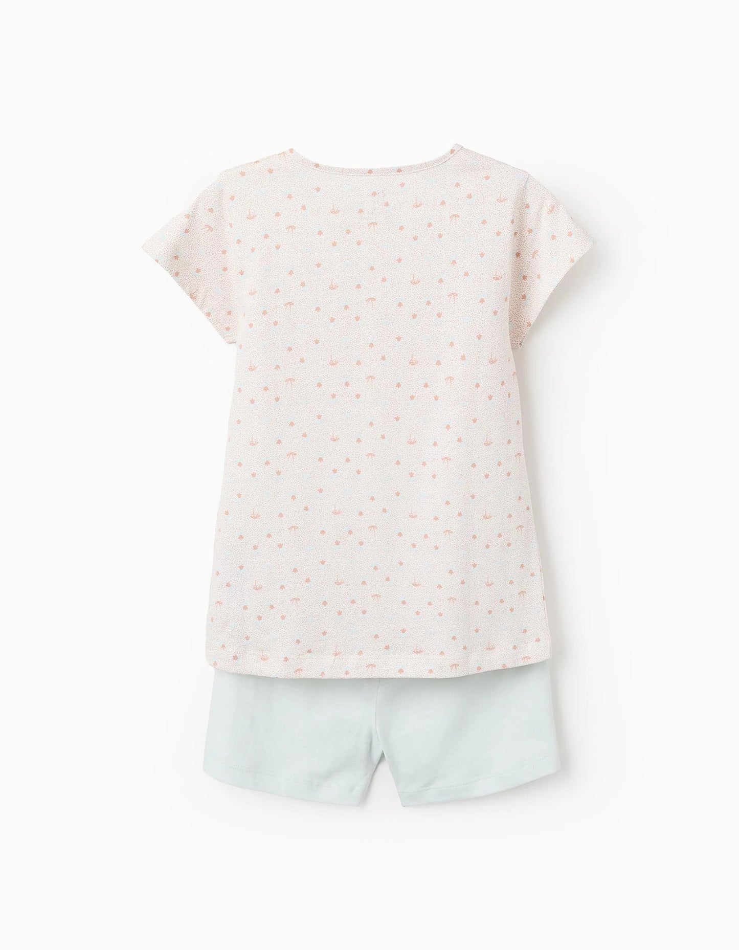 Floral Cotton Pyjama Set for Girls, White/Beige/Aqua Green