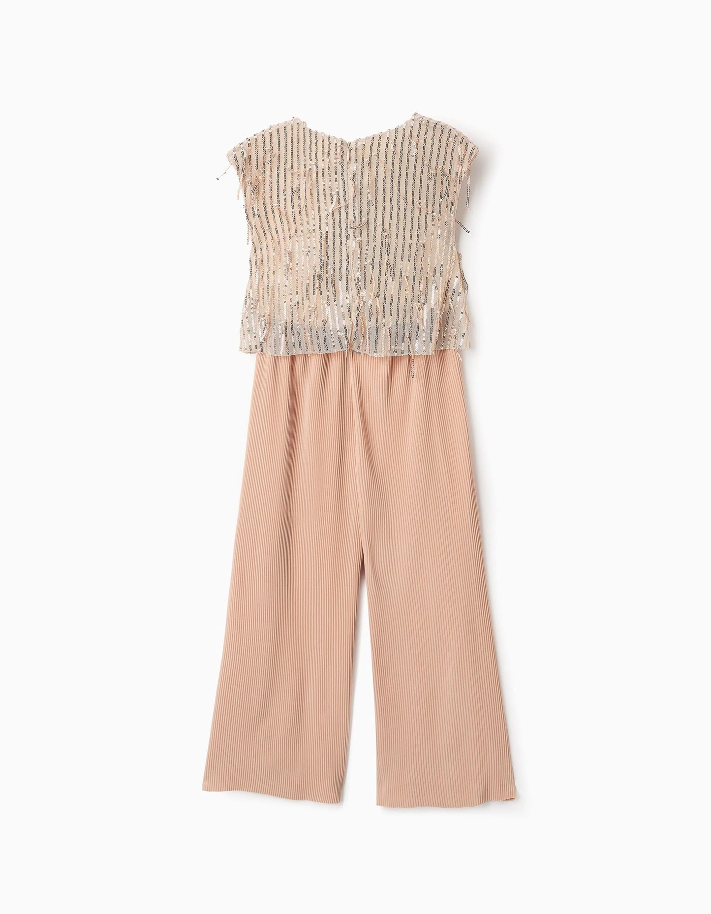Pleated Jumpsuit with Sequins for Girls, Beige/Gold