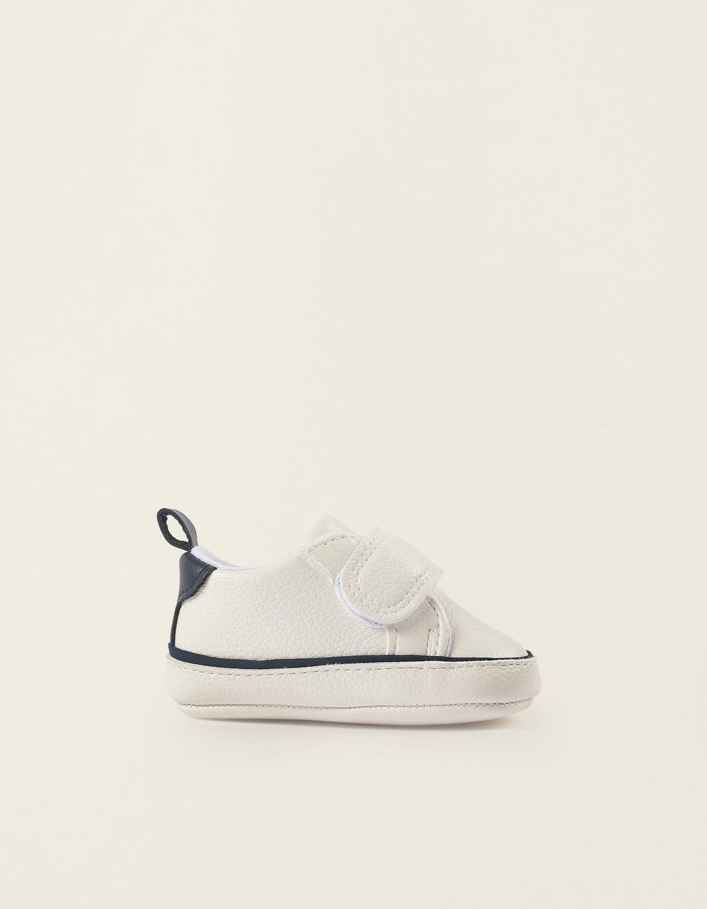 Synthetic Leather Trainers for Newborn Boys, White/Dark Blue