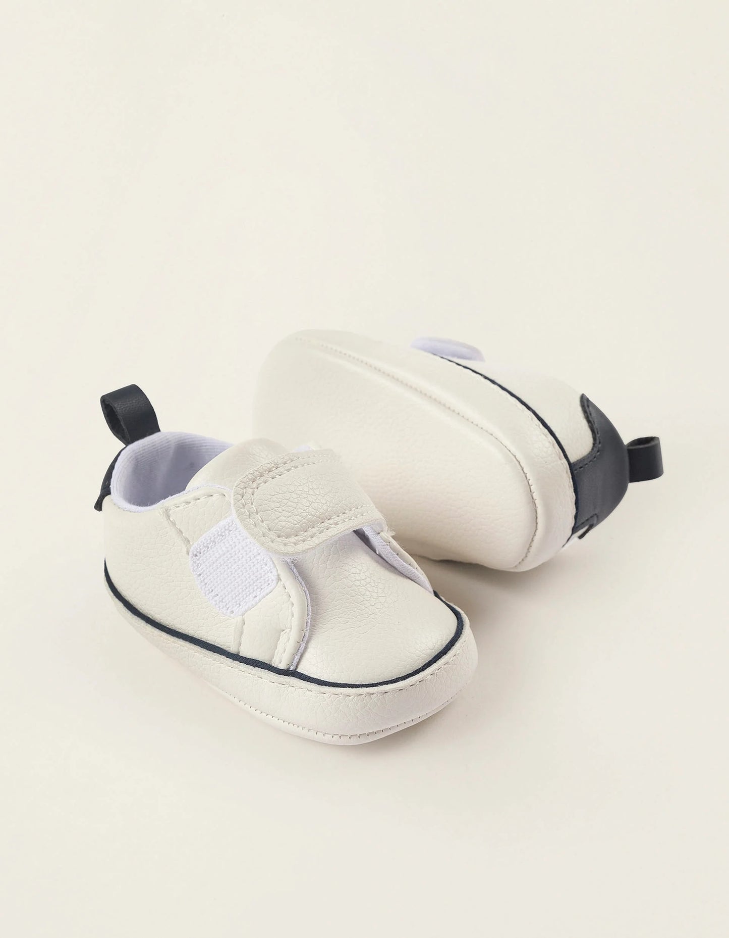 Synthetic Leather Trainers for Newborn Boys, White/Dark Blue