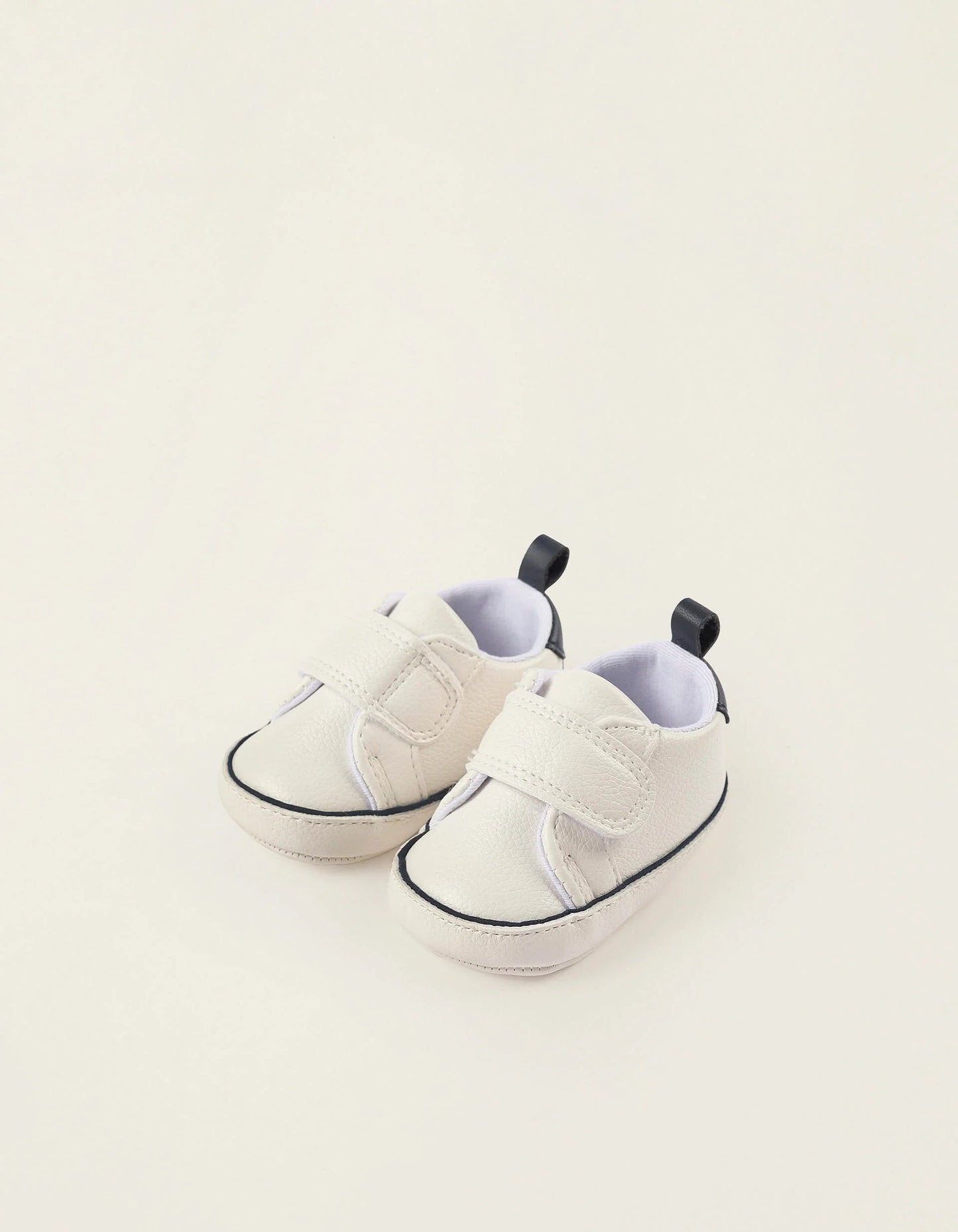 Synthetic Leather Trainers for Newborn Boys, White/Dark Blue