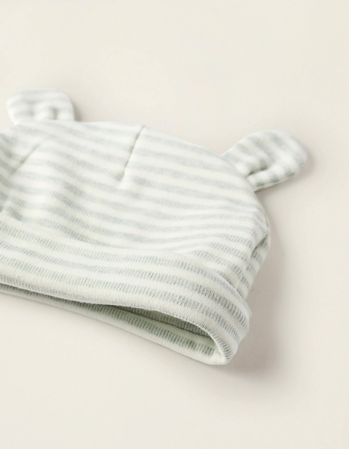 Pack Beanie + Cotton Mittens for Newborns, Green/White