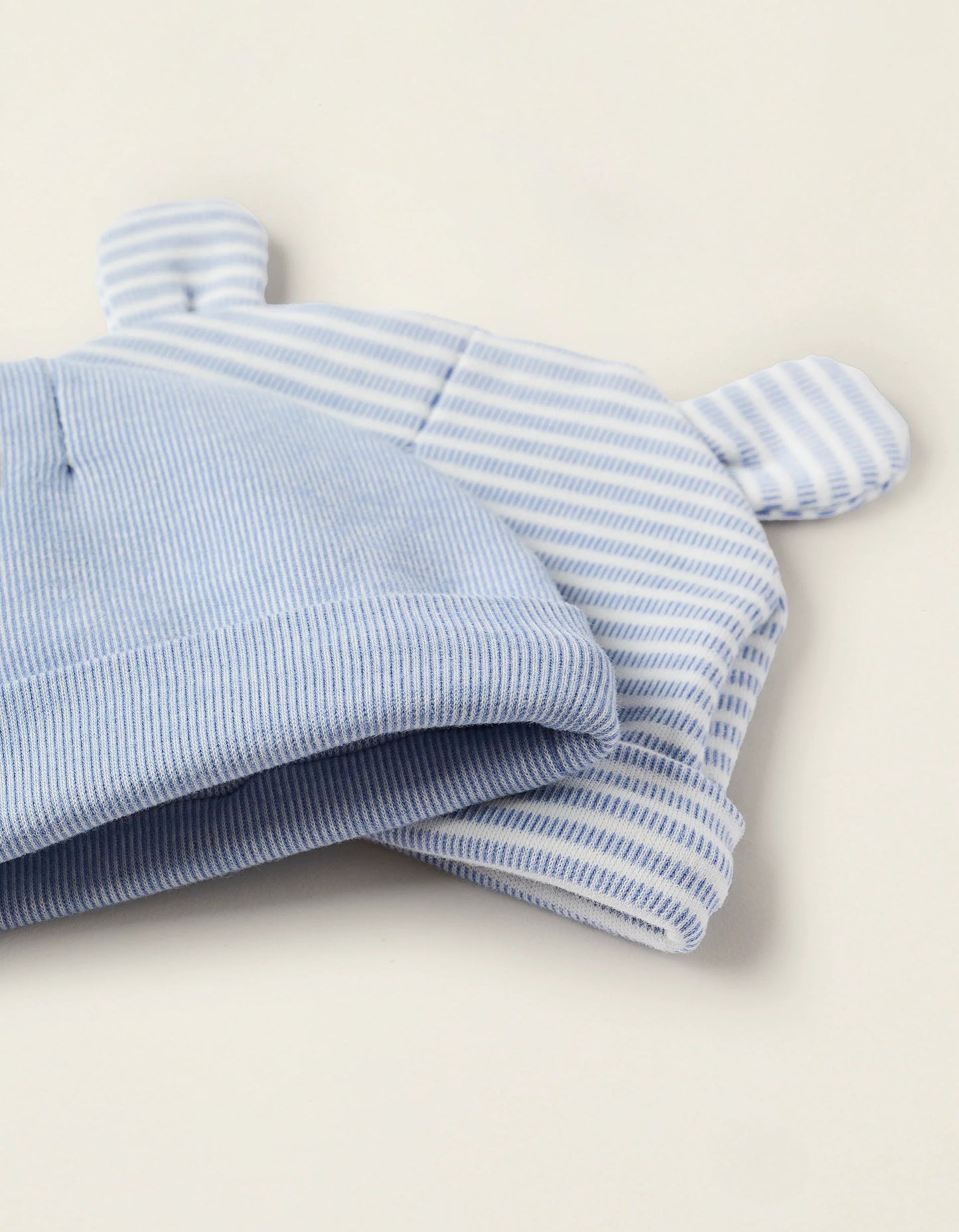 Pack of 2 Ribbed Cotton Beanies for Newborns, Blue/White