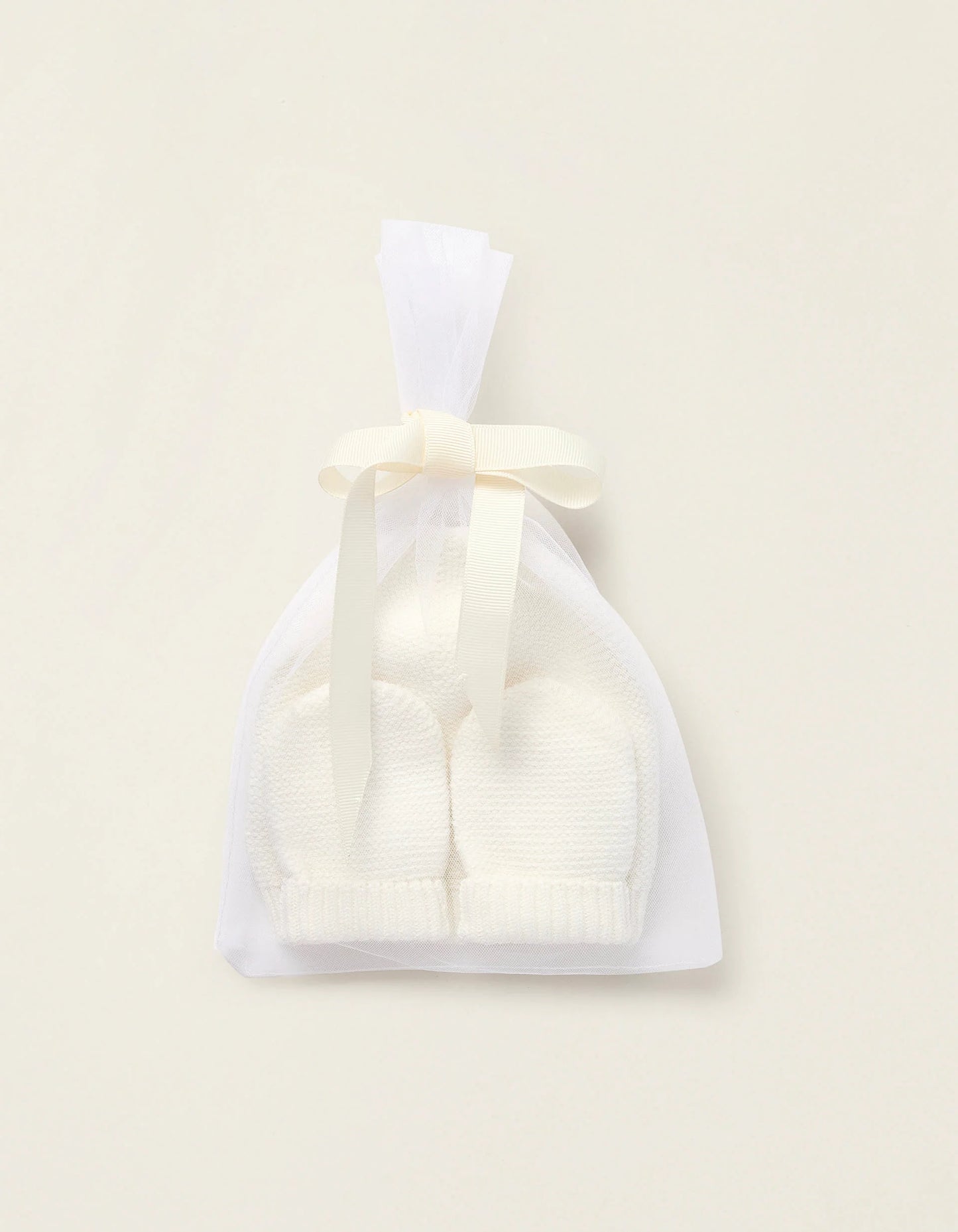 Knit Set Beanie + Gloves for Newborns, White