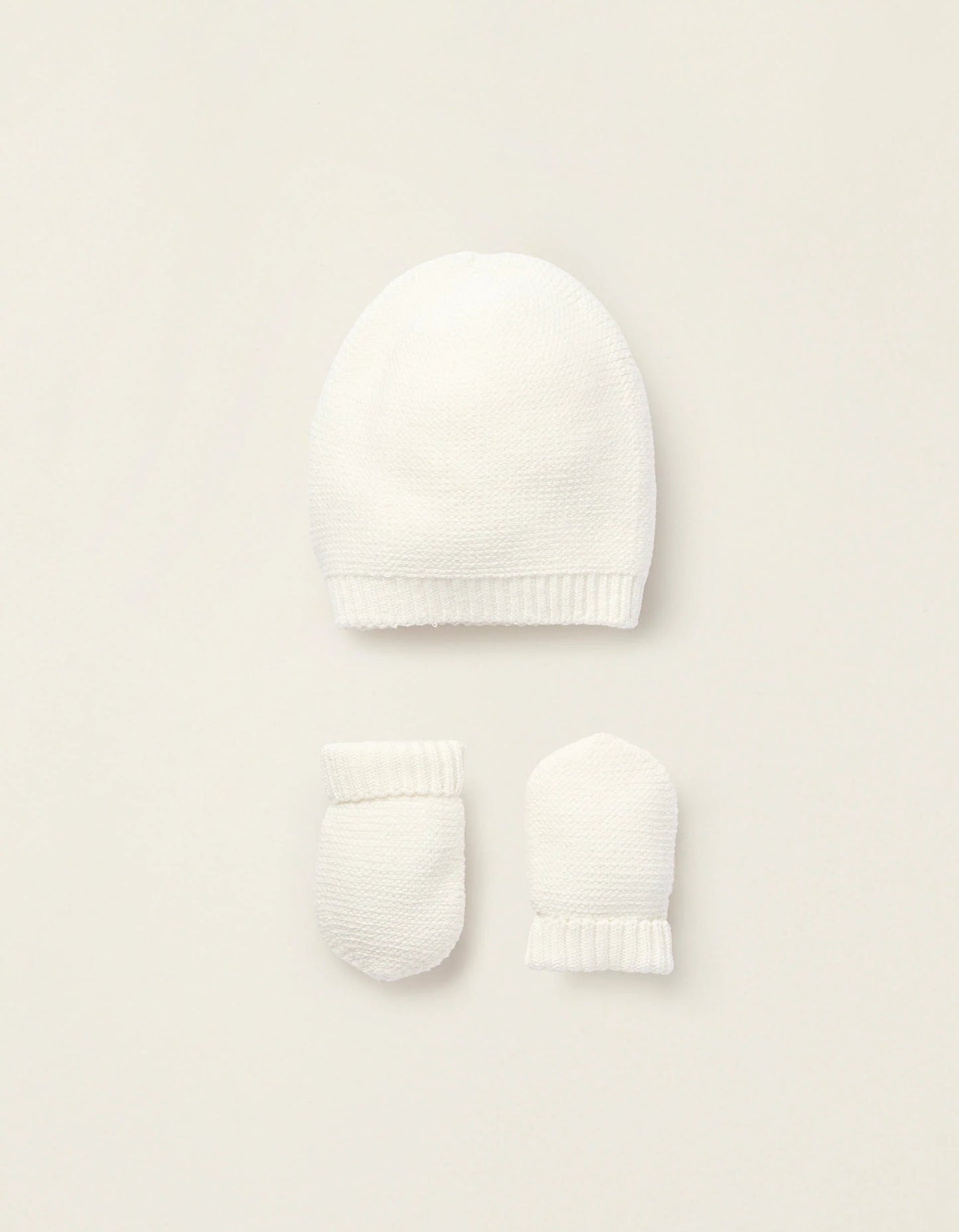 Knit Set Beanie + Gloves for Newborns, White