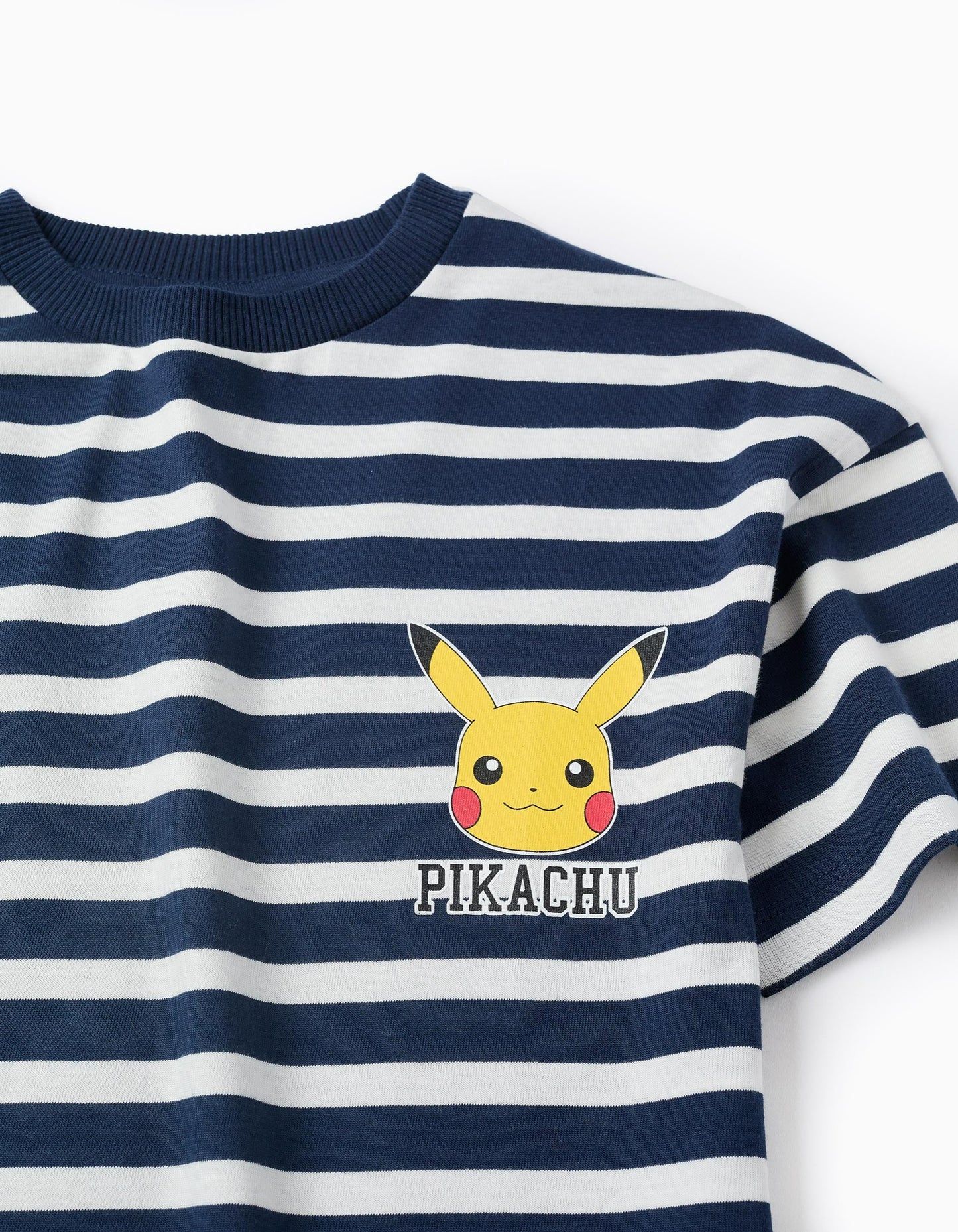 Striped T-shirt for Boys 'Pikachu', Dark Blue/White