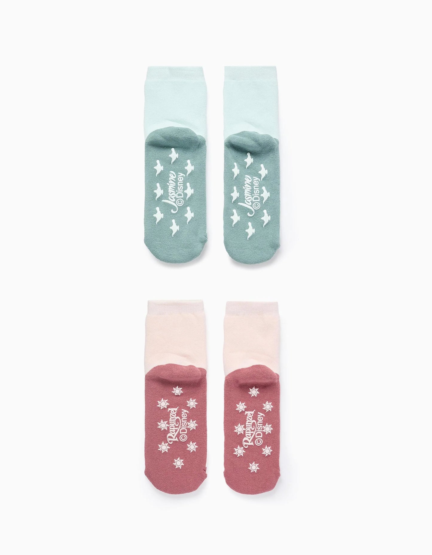 Pack of 2 Non-Slip Socks for Girls 'Jamin/Rapunzel', Pink/Blue
