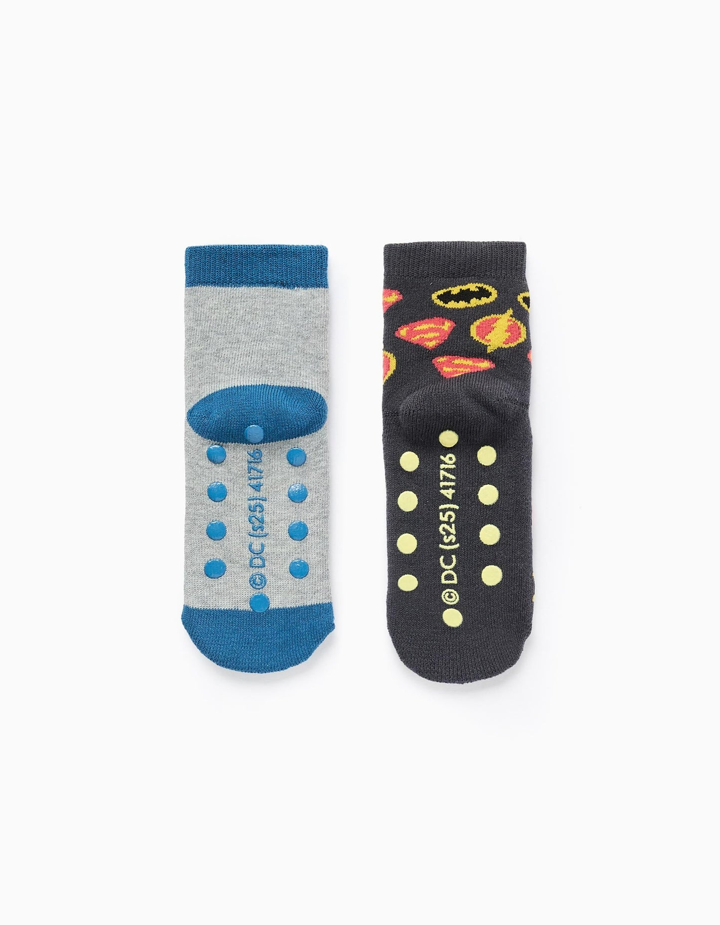 Pack of 2 Non-Slip Socks for Boys 'Superman', Grey
