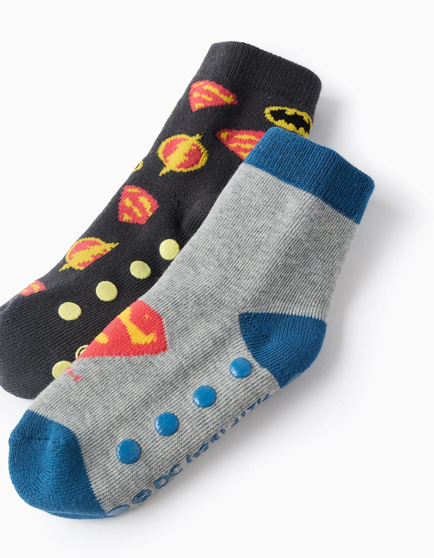 Pack of 2 Non-Slip Socks for Boys 'Superman', Grey