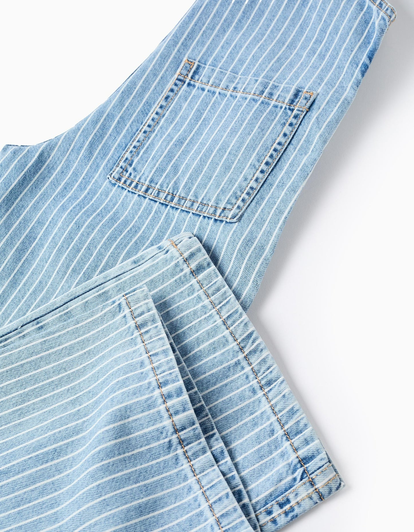 Striped Denim Dungarees + Pompom Hair Bobble for Girls, Blue