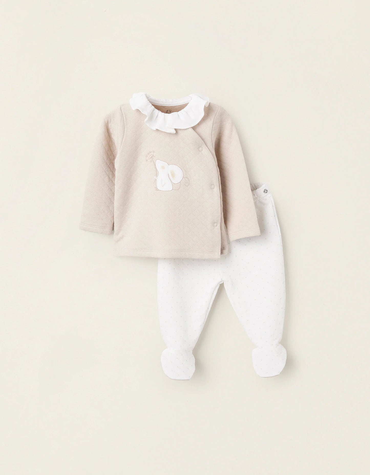 Sweatshirt + Trousers for Newborn Girls 'Mouse', Beige/White