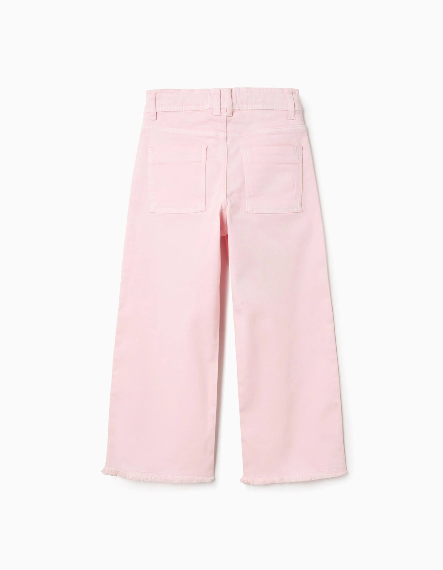 Wide Leg Twill Trousers with Frayed Hems for Girls, Light Pink