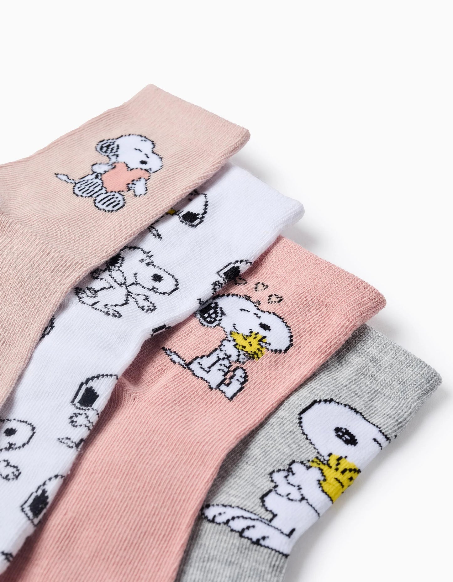 Pack of 4 Pairs of Socks for Girls 'Snoopy', Pink/White/Grey