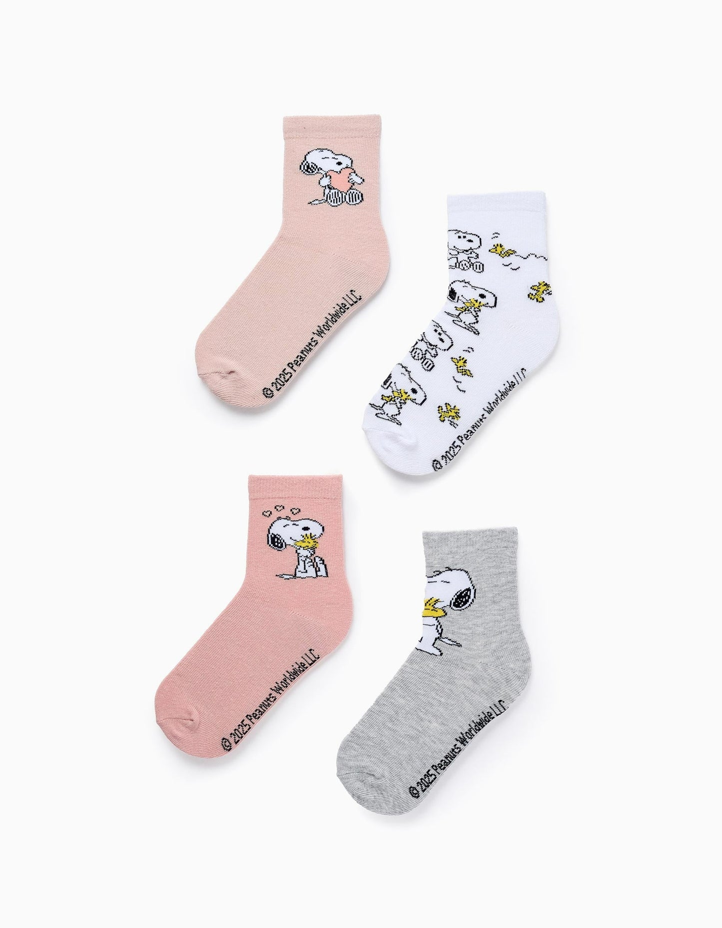 Pack of 4 Pairs of Socks for Girls 'Snoopy', Pink/White/Grey