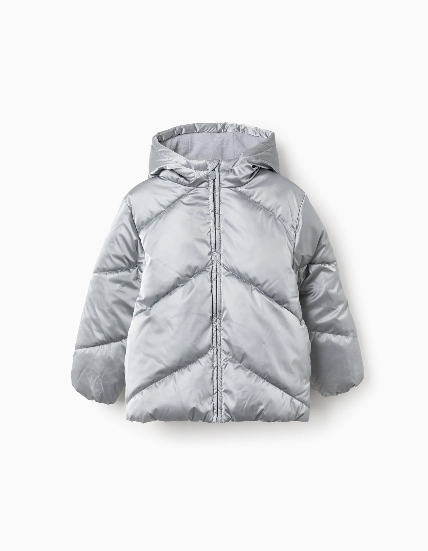 Padded Jacket with Fleece Lining and Hood for Girls, Silver