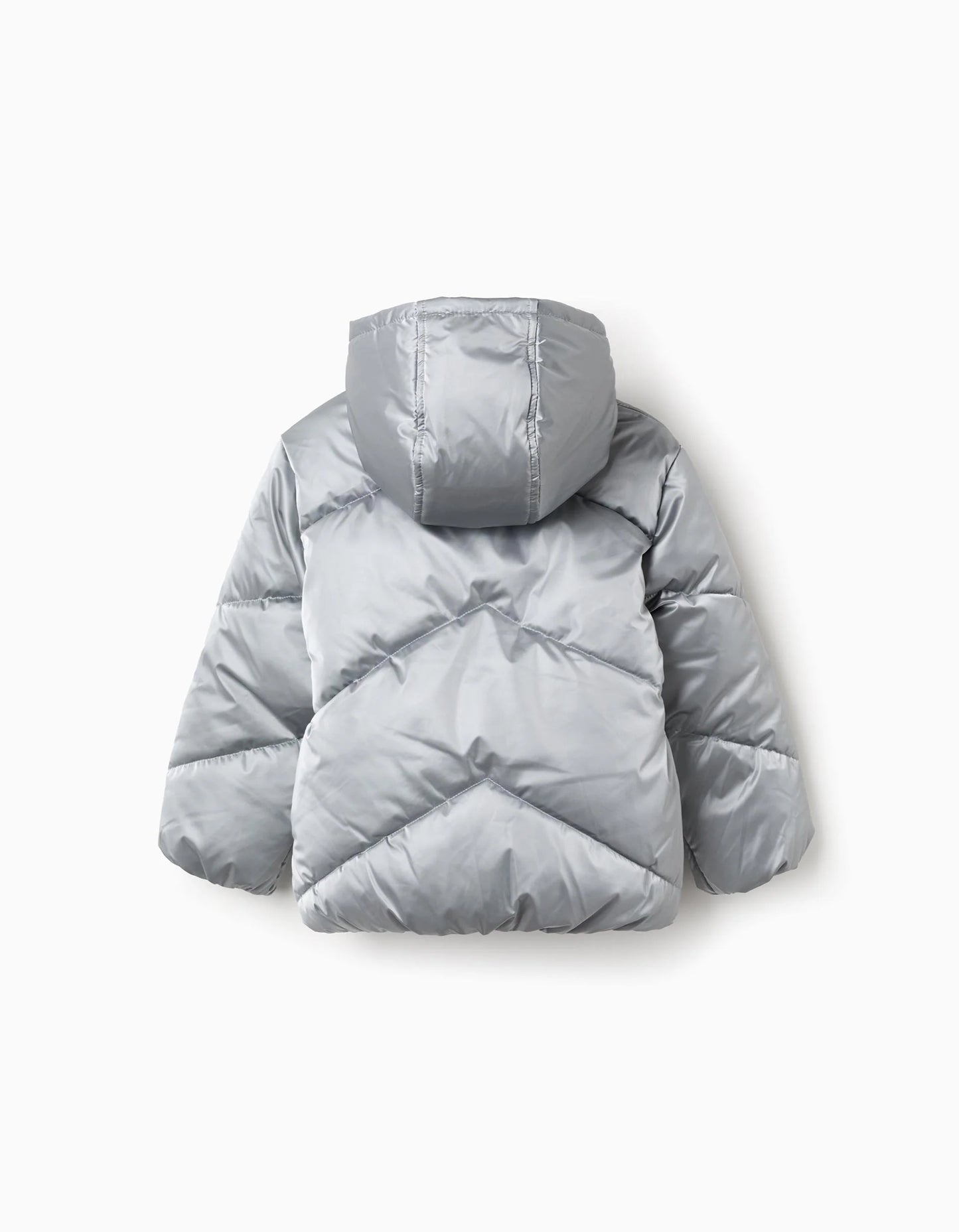 Padded Jacket with Fleece Lining and Hood for Girls, Silver