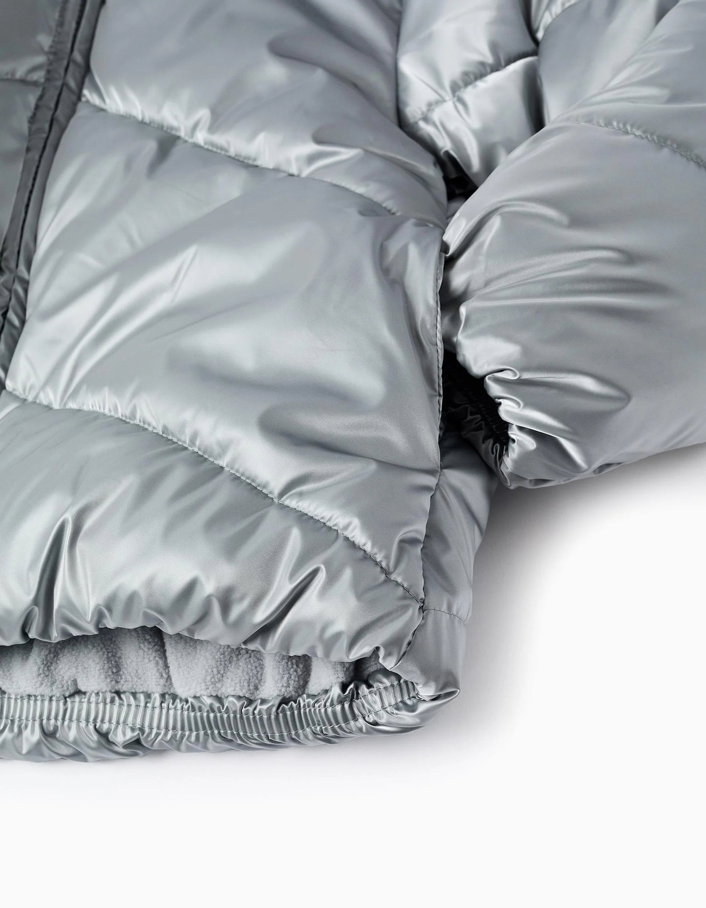 Padded Jacket with Fleece Lining and Hood for Girls, Silver