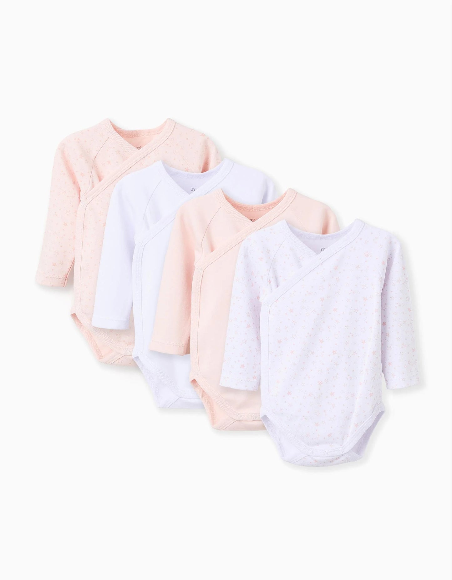 Pack of 4 Cotton Bodysuits for Newborn Girls and Babies 'Stars', White/Pink