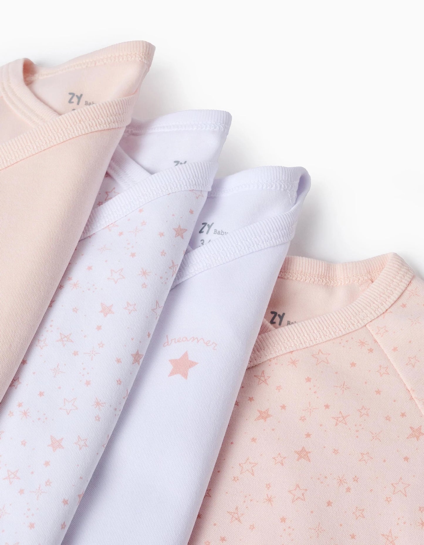 Pack of 4 Cotton Bodysuits for Newborn Girls and Babies 'Stars', White/Pink