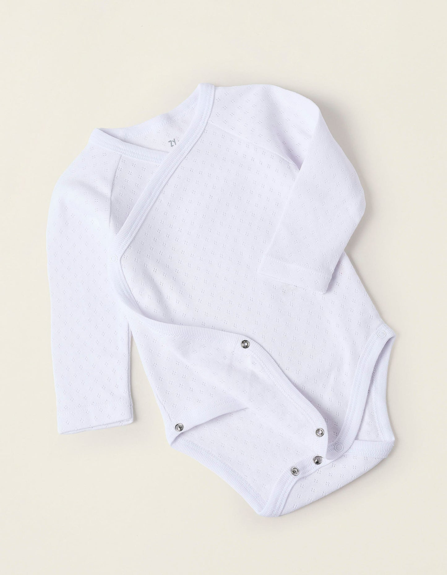 Pack of 4 Wrapover Bodysuits in Pointelle for Newborn Girls and Babies, White