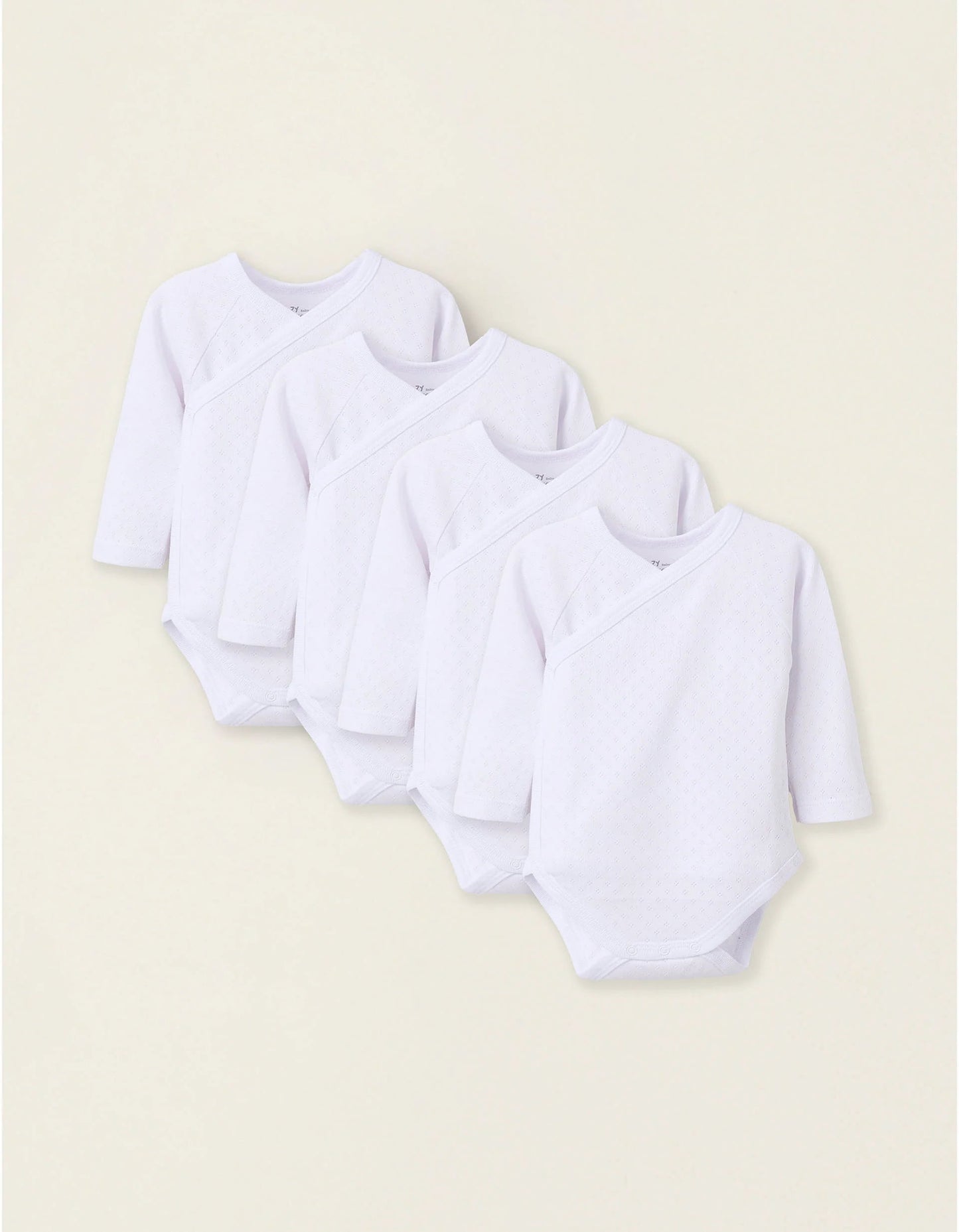 Pack of 4 Wrapover Bodysuits in Pointelle for Newborn Girls and Babies, White