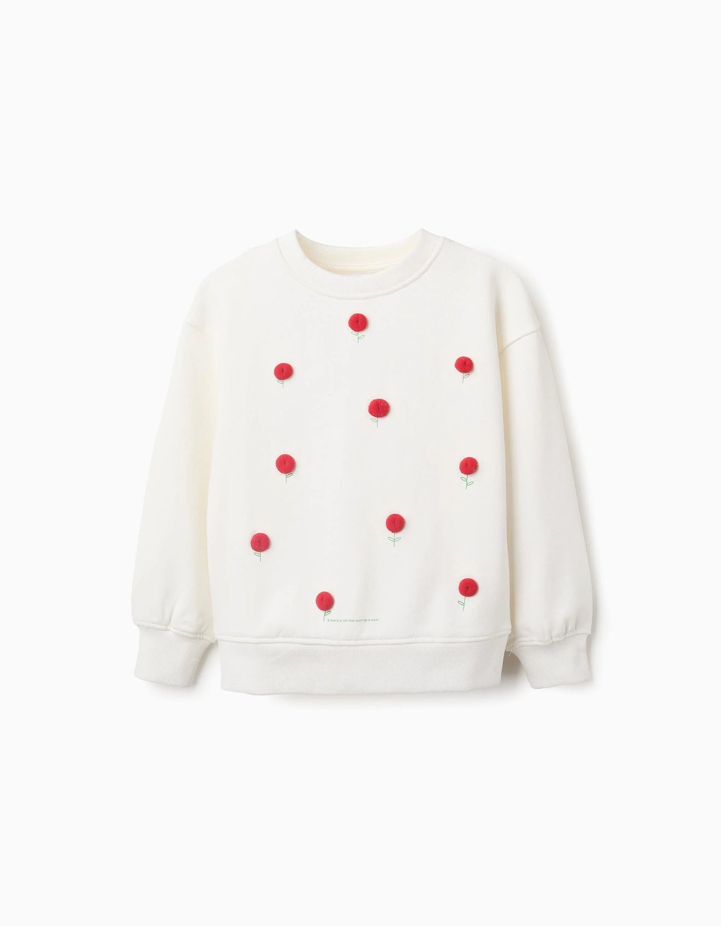 Cotton Sweatshirt with Raised Polka Dots for Girls, White/Red
