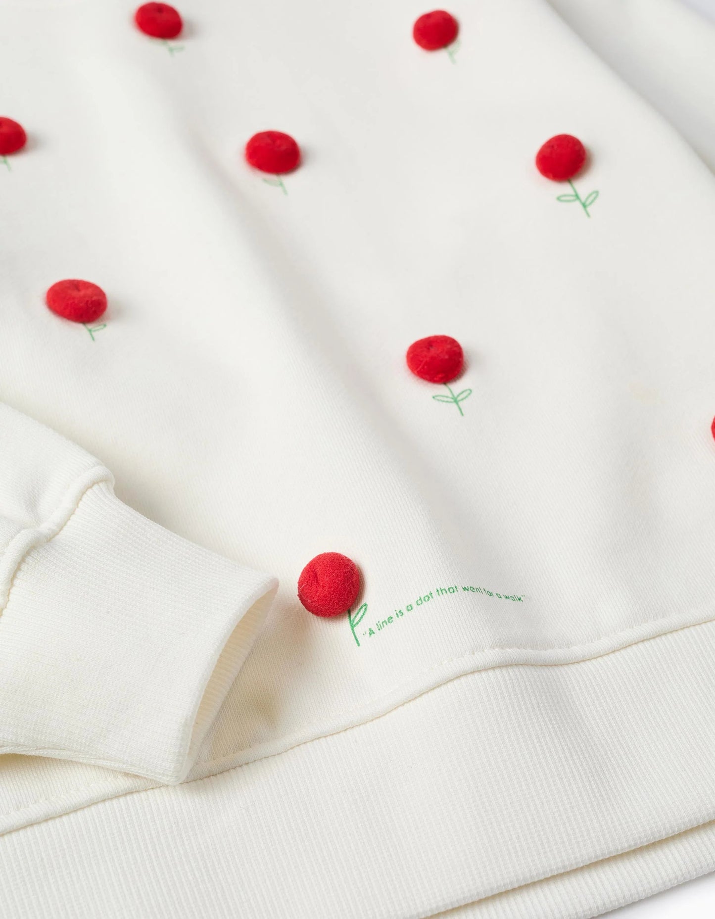Cotton Sweatshirt with Raised Polka Dots for Girls, White/Red
