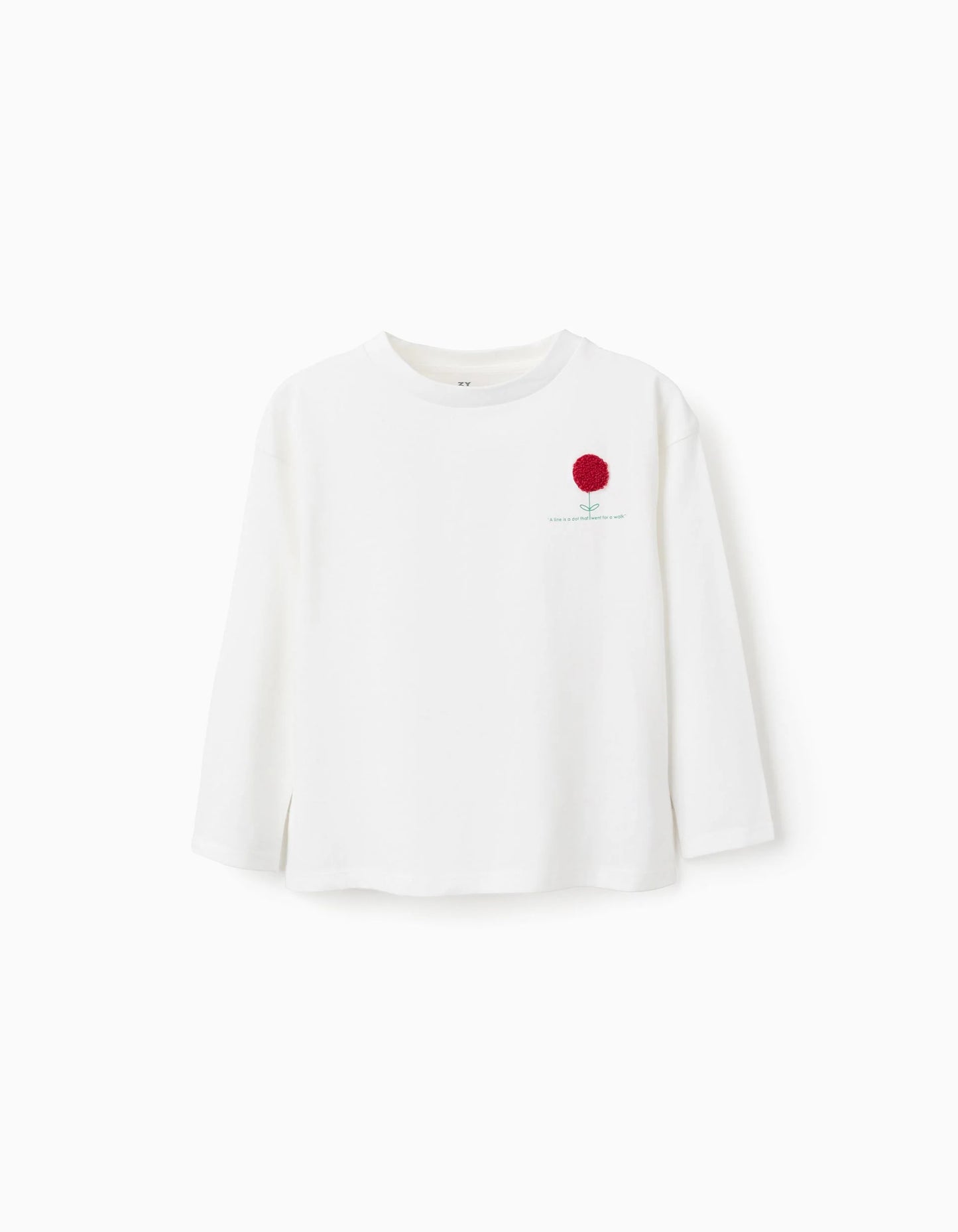Cotton T-shirt with Ruffles on the Back for Girls 'Flower', White
