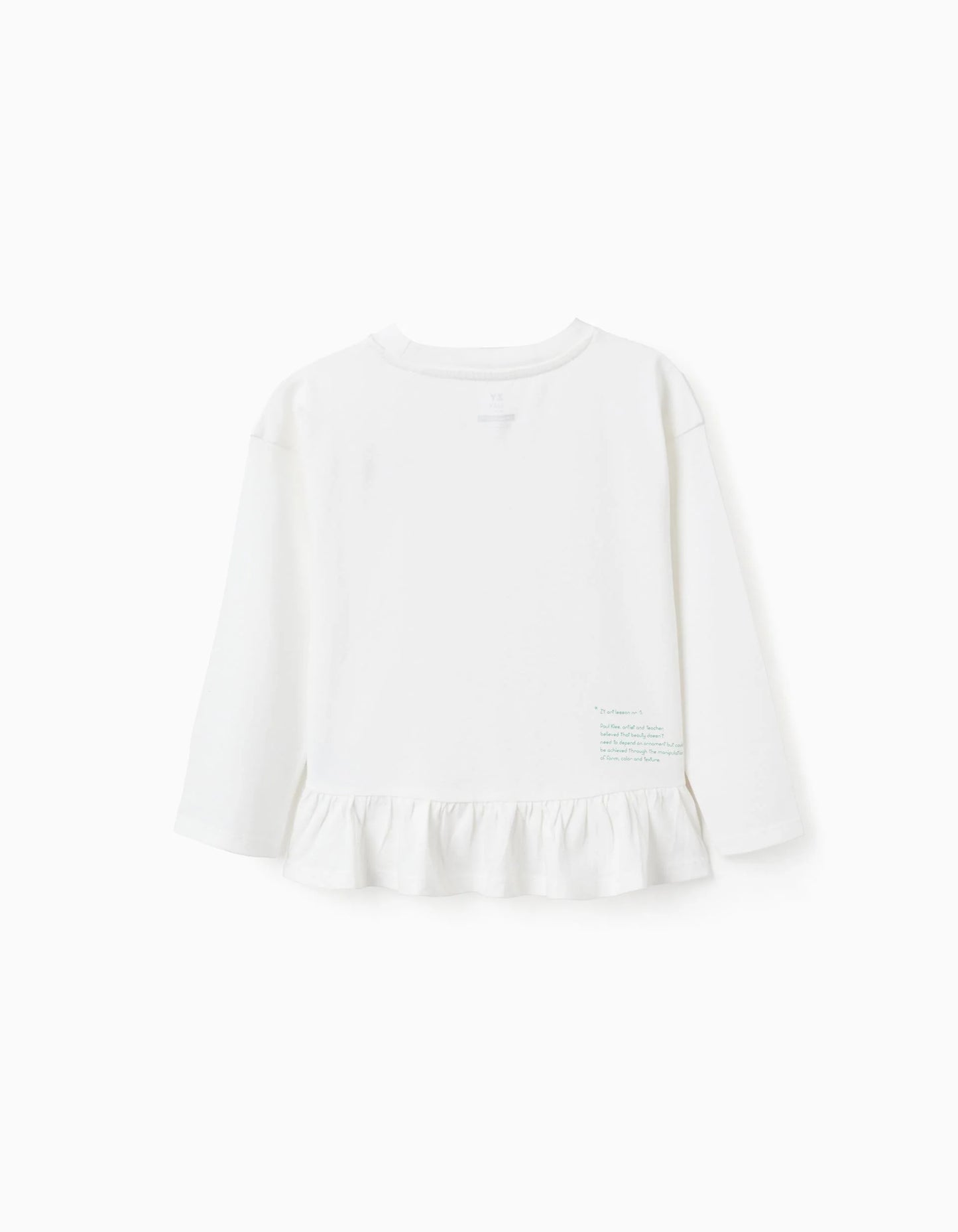 Cotton T-shirt with Ruffles on the Back for Girls 'Flower', White