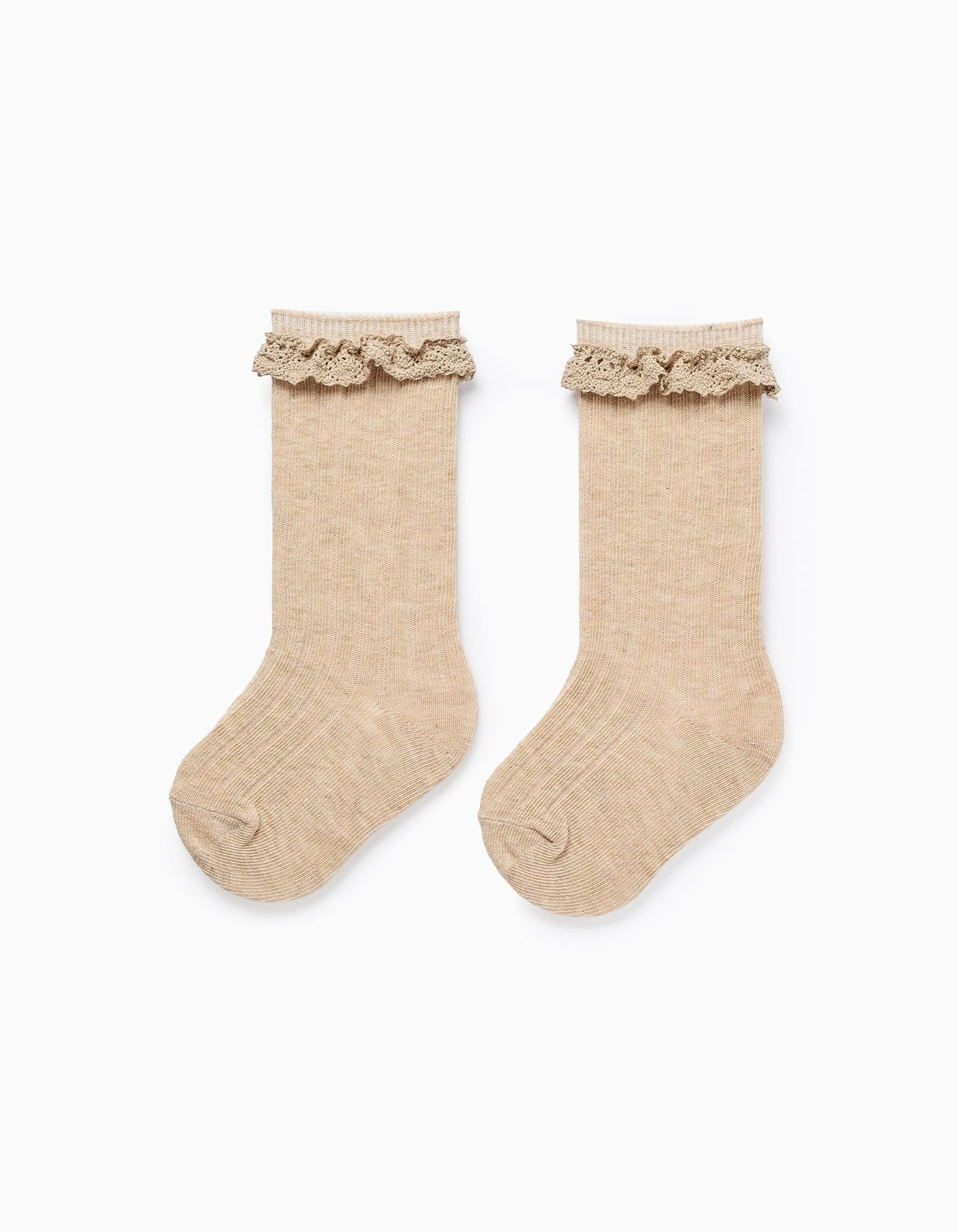 High Socks with Crochet Ruffles for Baby Girls, Beige